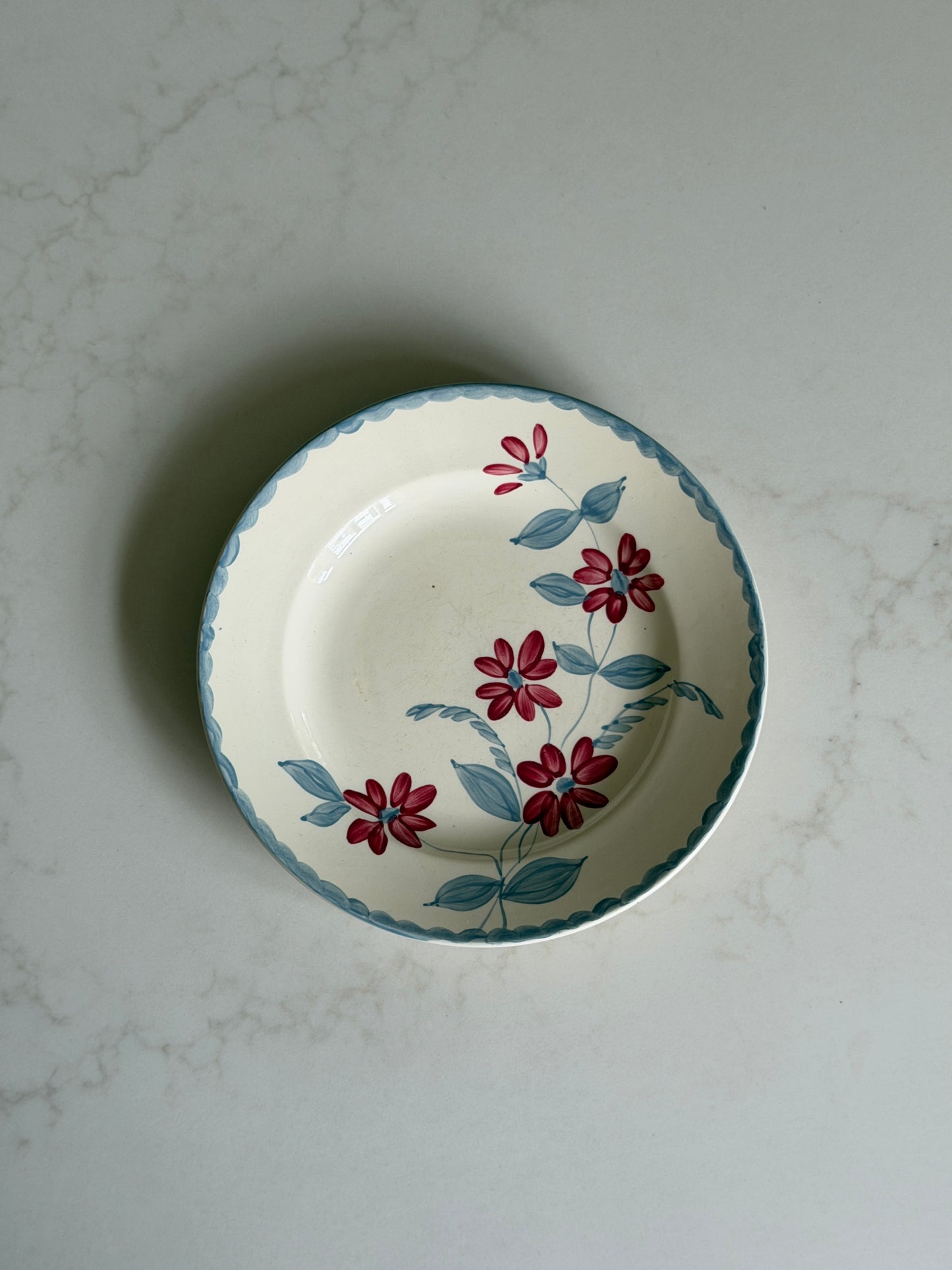 Dusky Blue & Pink French Painted Floral Plate