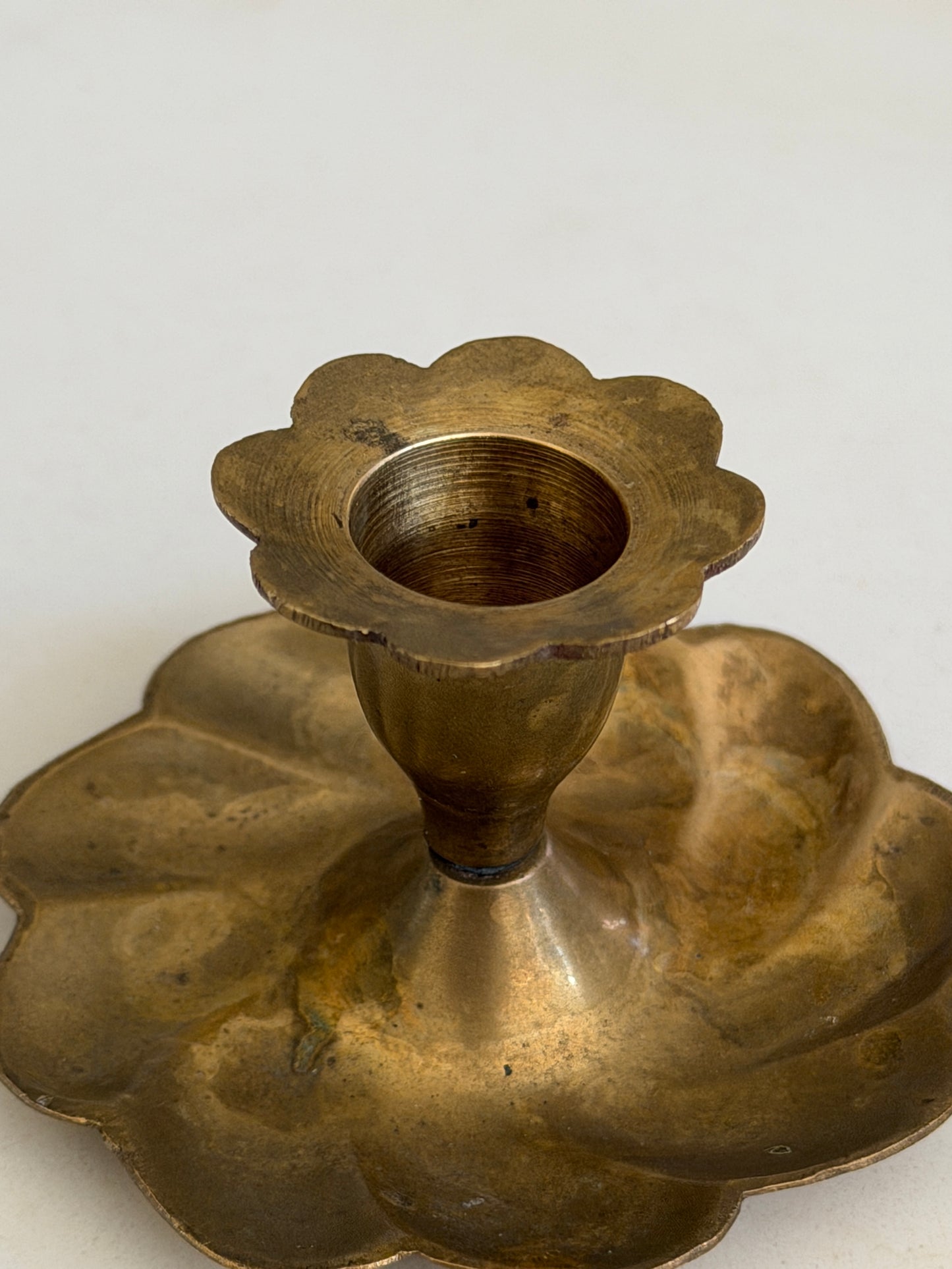 Scalloped Brass Candlestick Holder