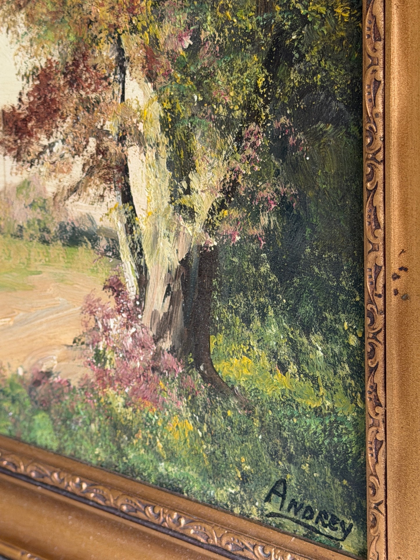 Signed Woodland Oil Painting in an Ornate Gilt Frame