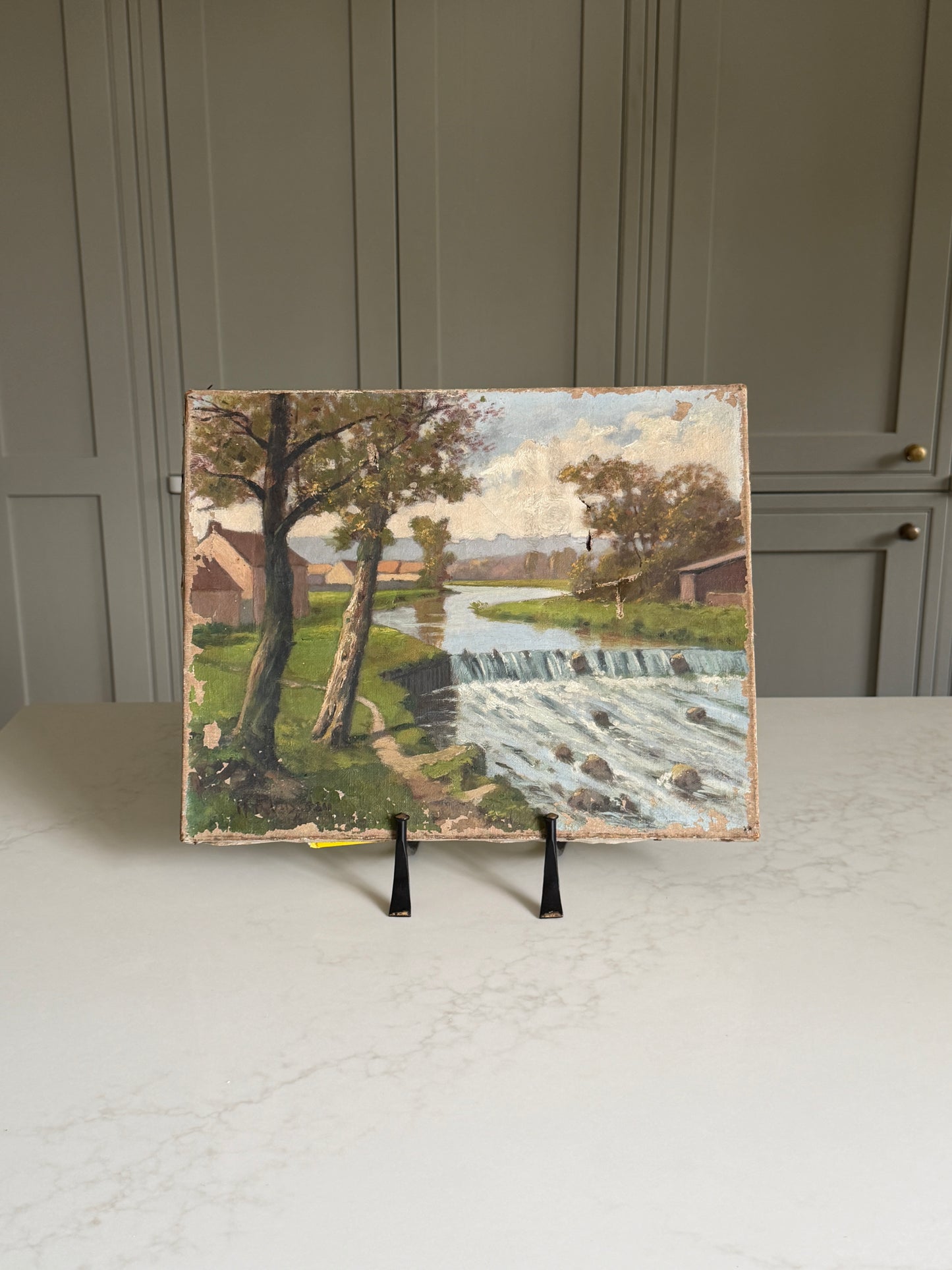 Signed French Landscape River Scene Oil Paining on Canvas