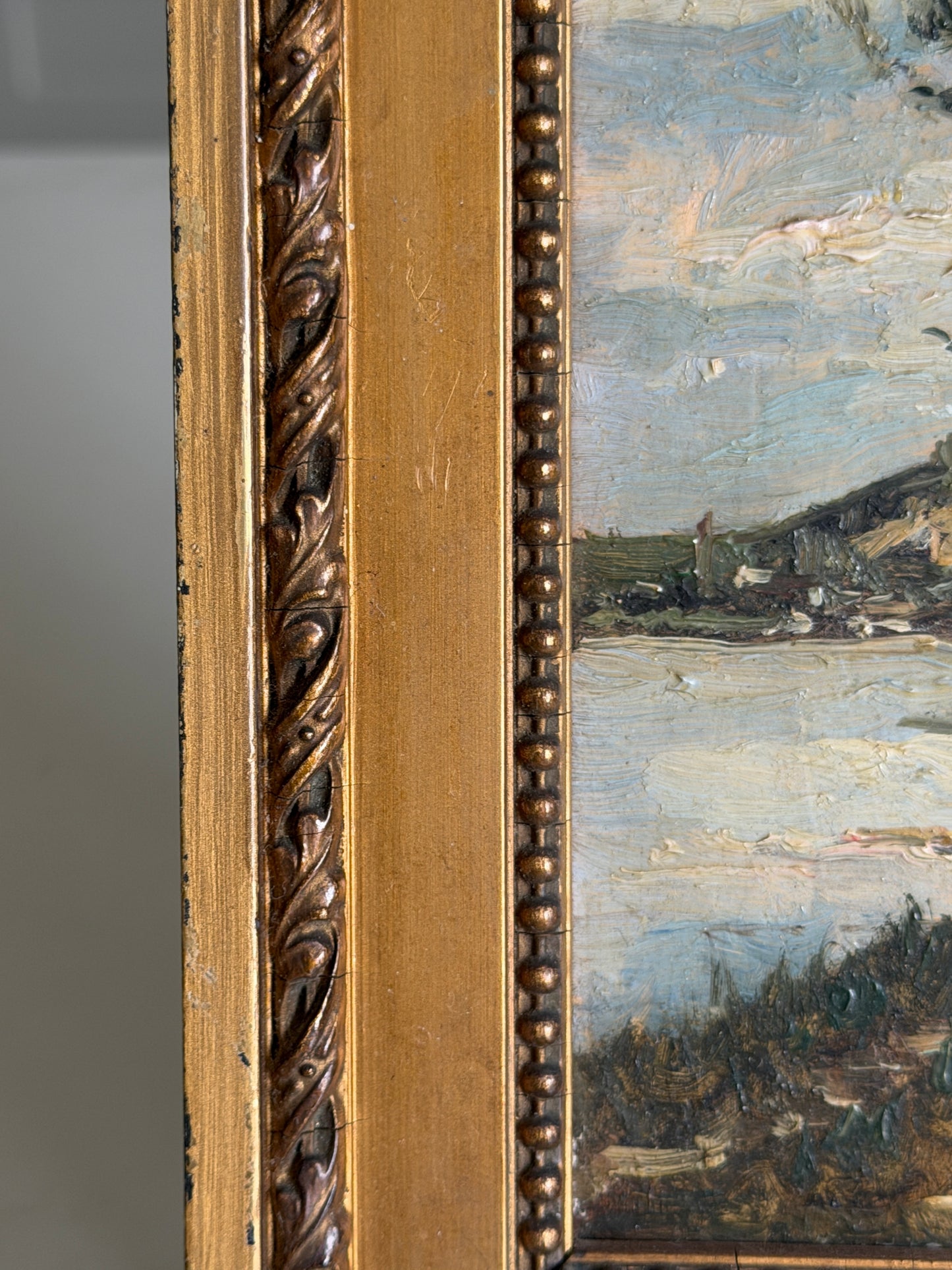 Signed & Framed French Rural Lake Scene Oil Painting