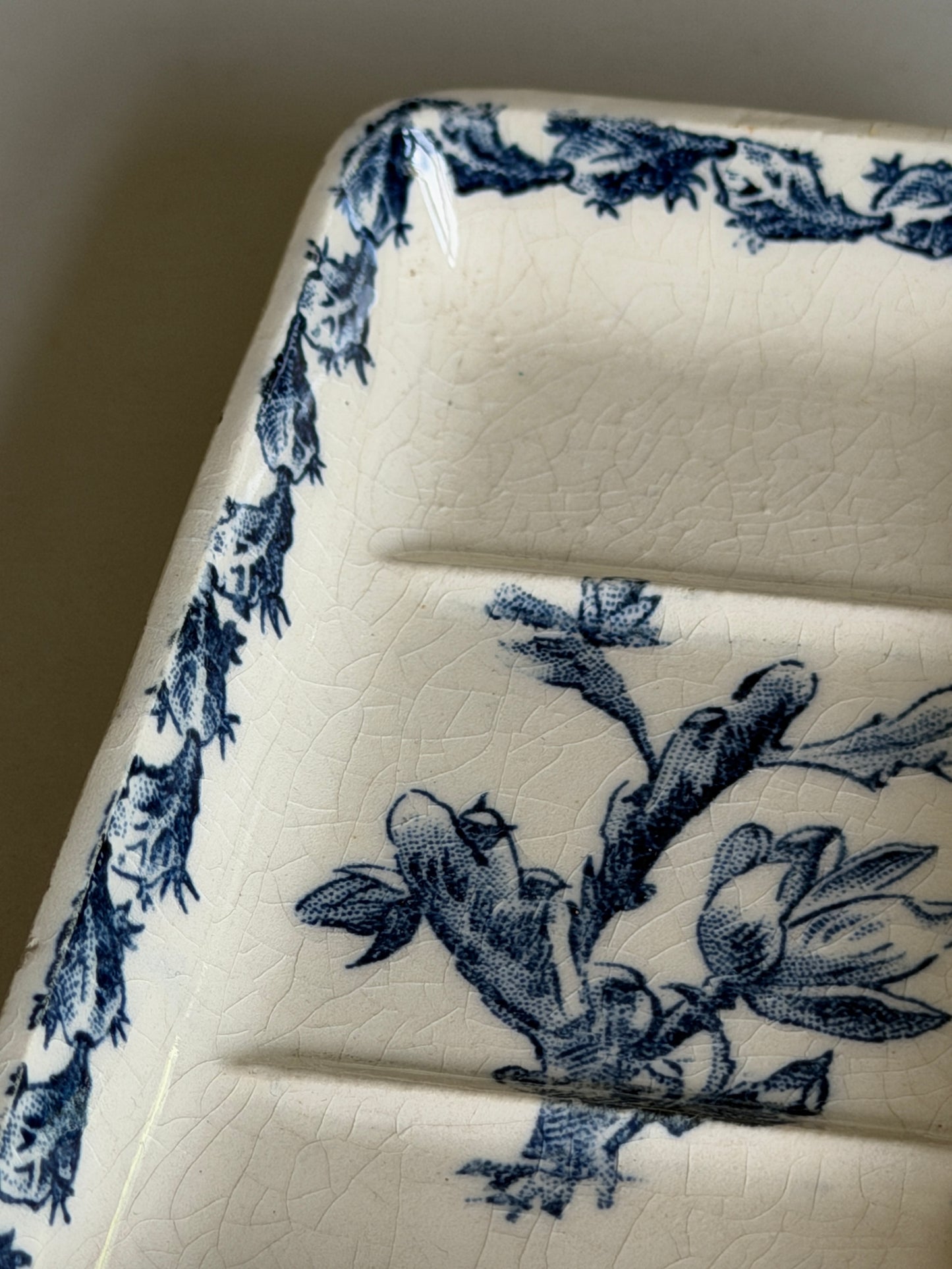 French Floral Blue & White Soap Dish