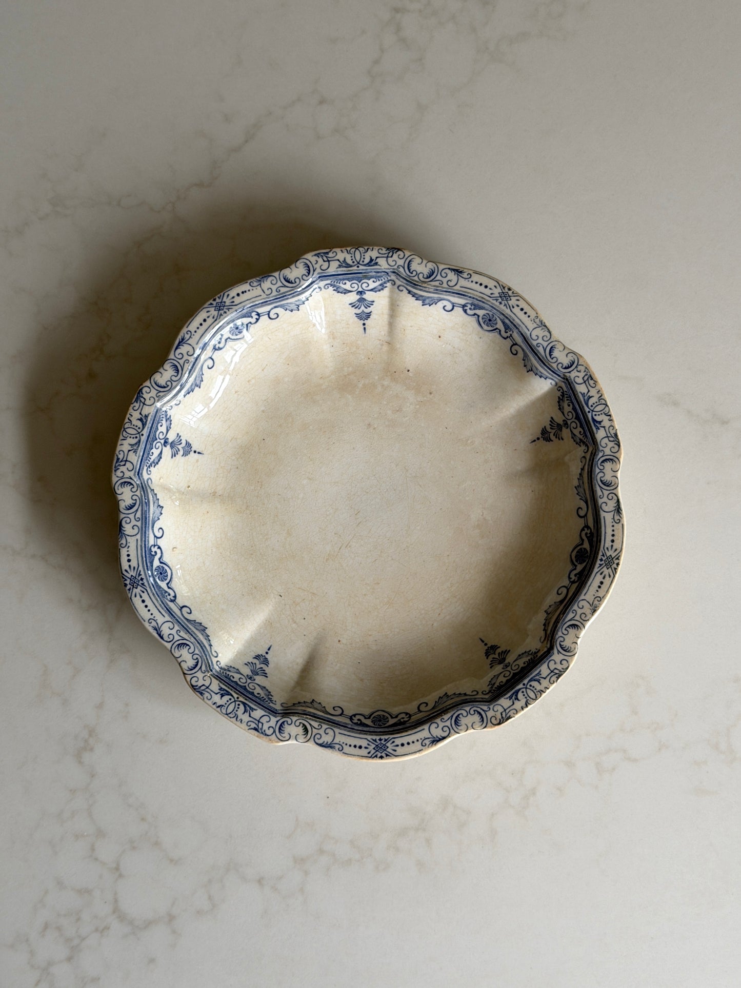 French Blue & White Shallow Serving Bowl