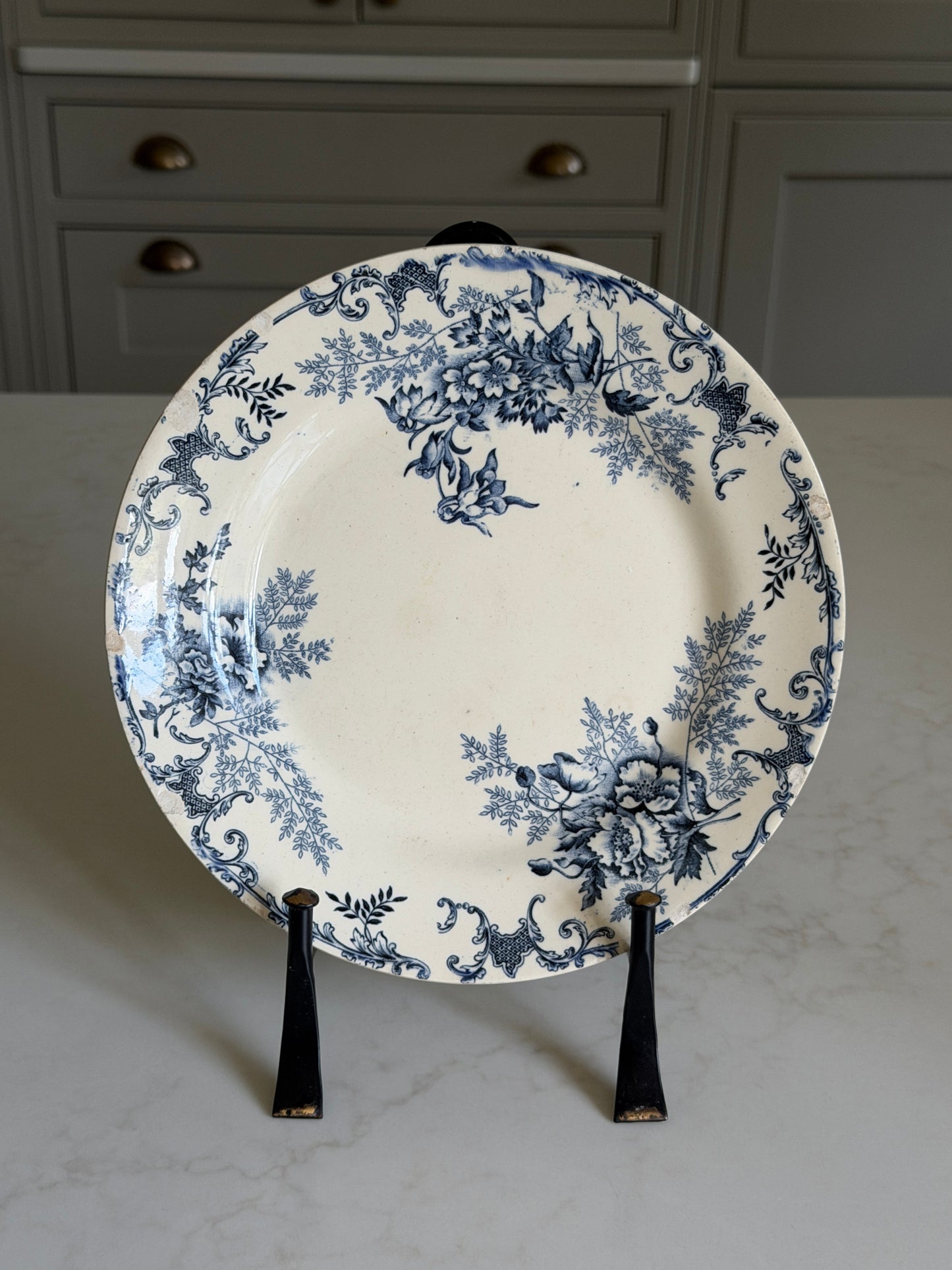 French Blue and White Floral Plate