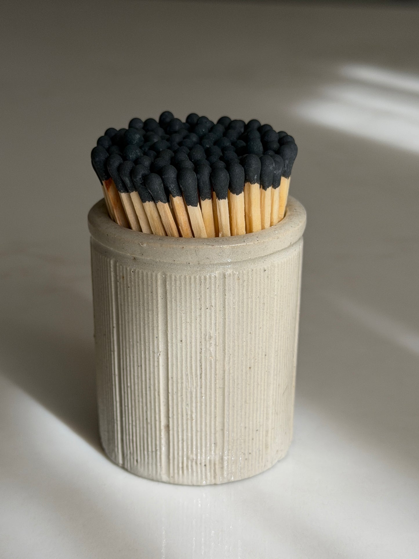Ribbed Grey Victorian Stoneware Matchpot
