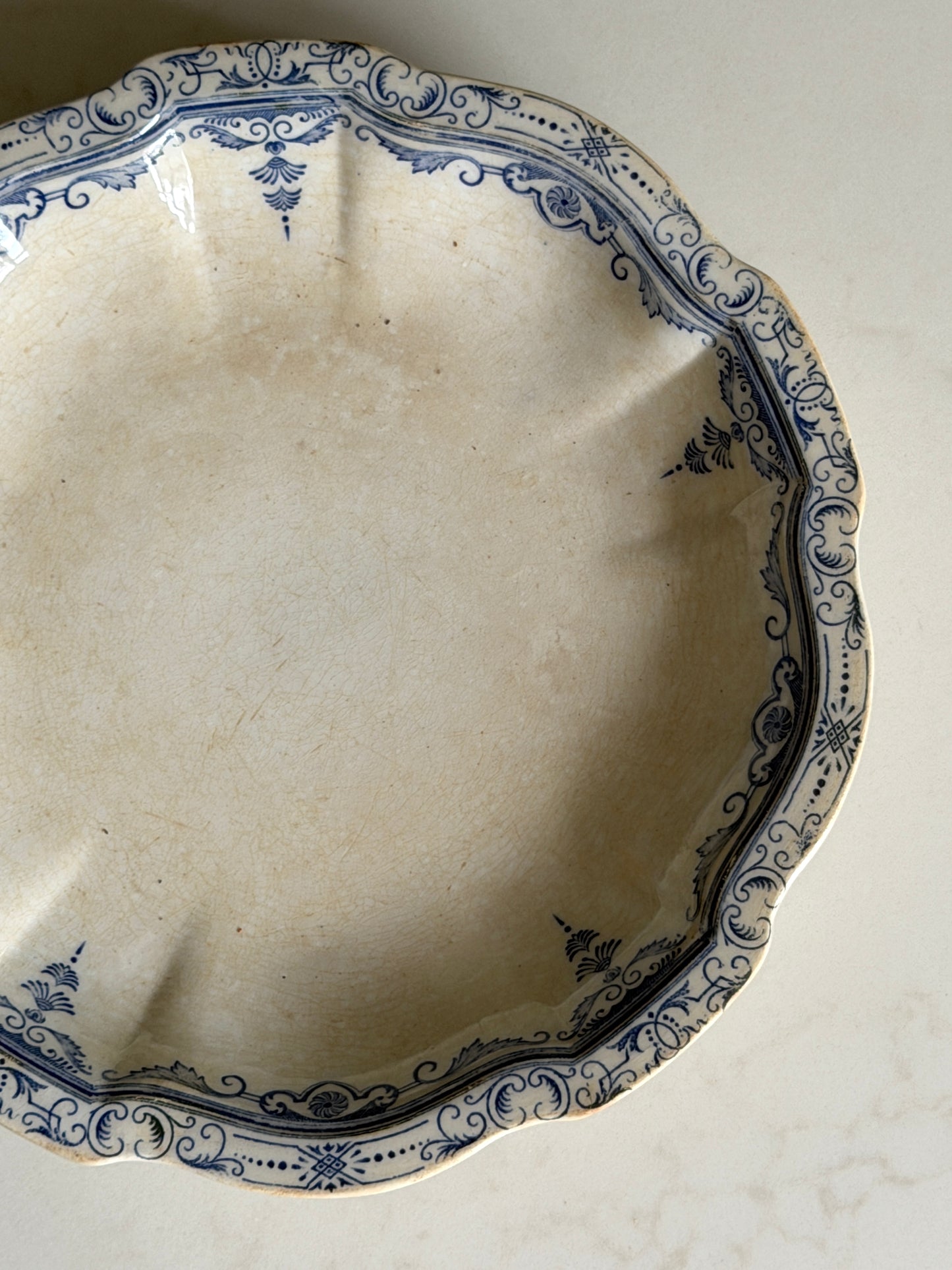 French Blue & White Shallow Serving Bowl