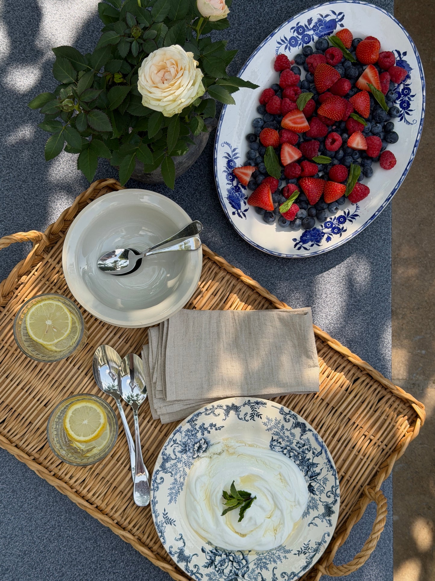French Blue and White Floral Plate