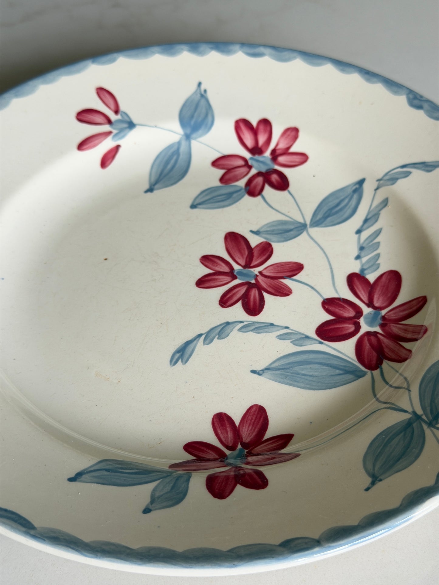 Dusky Blue & Pink French Painted Floral Plate