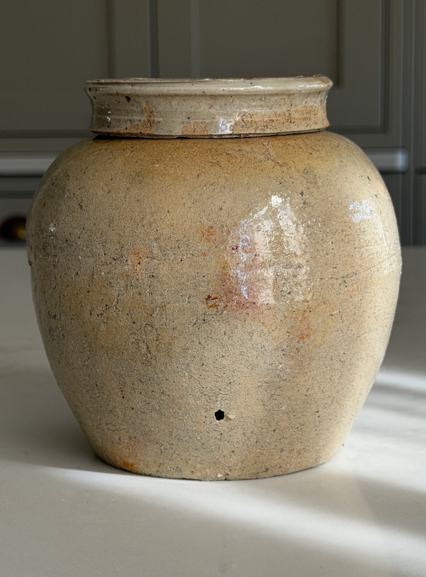 Medium Lidded Greeny Greige Chinese Ginger Jar