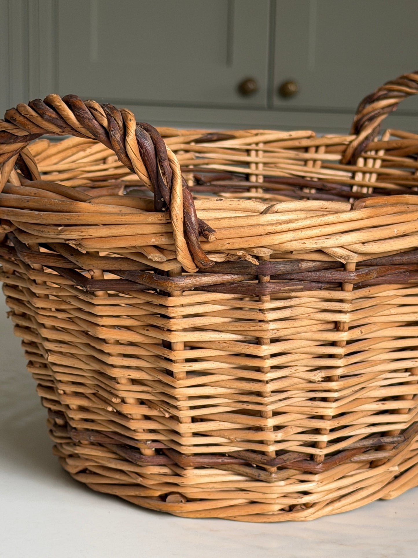 Two Toned Twin Handle Wicker Basket