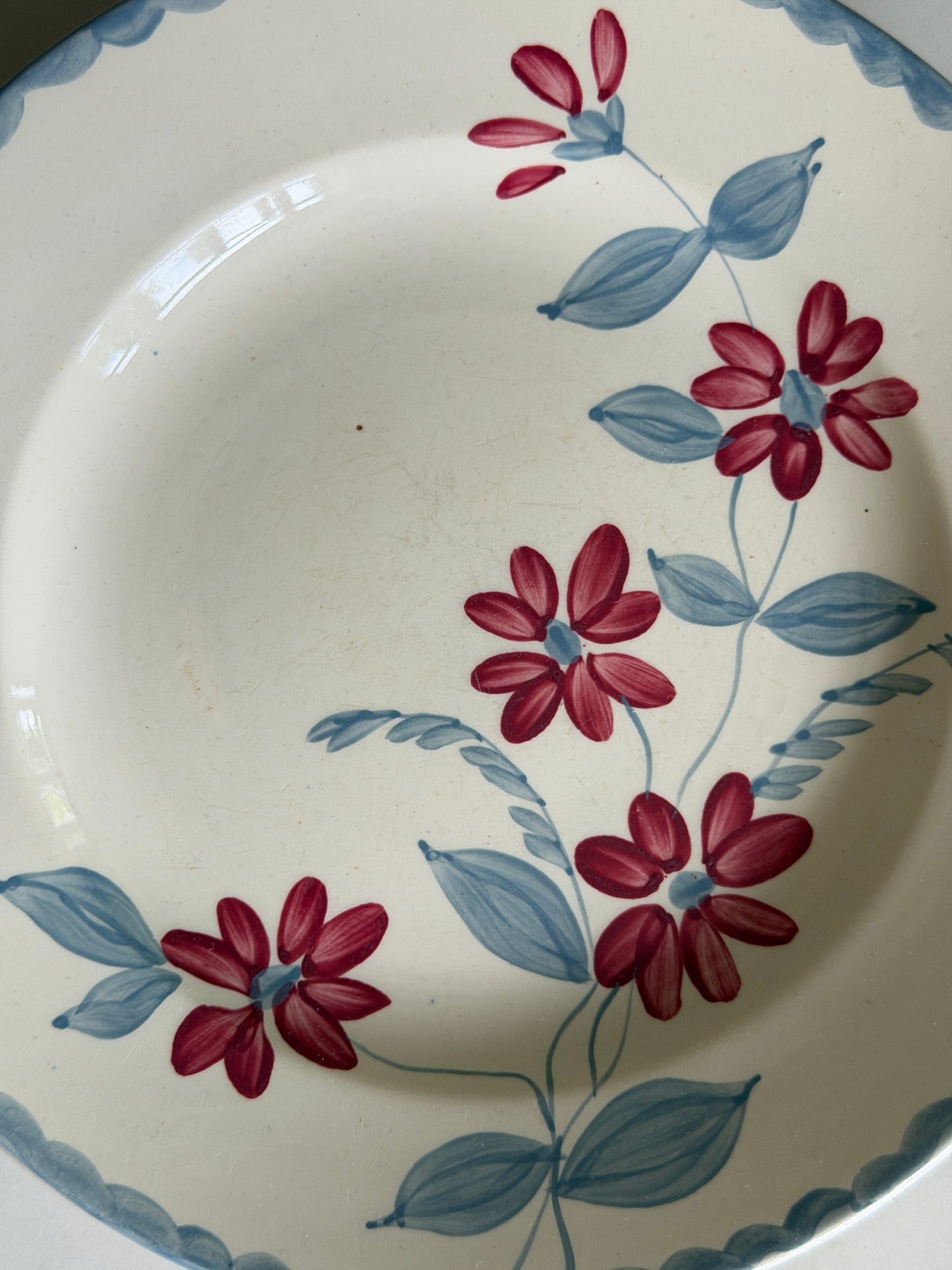 Dusky Blue & Pink French Painted Floral Plate