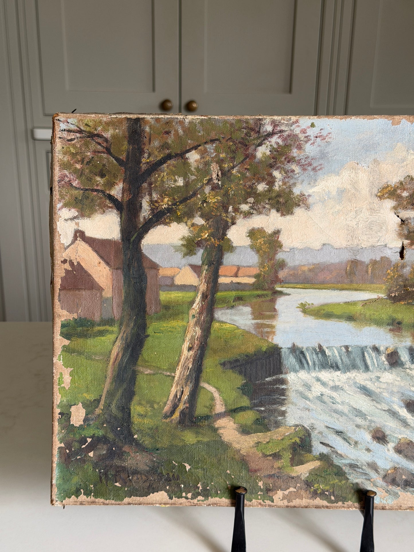 Signed French Landscape River Scene Oil Paining on Canvas