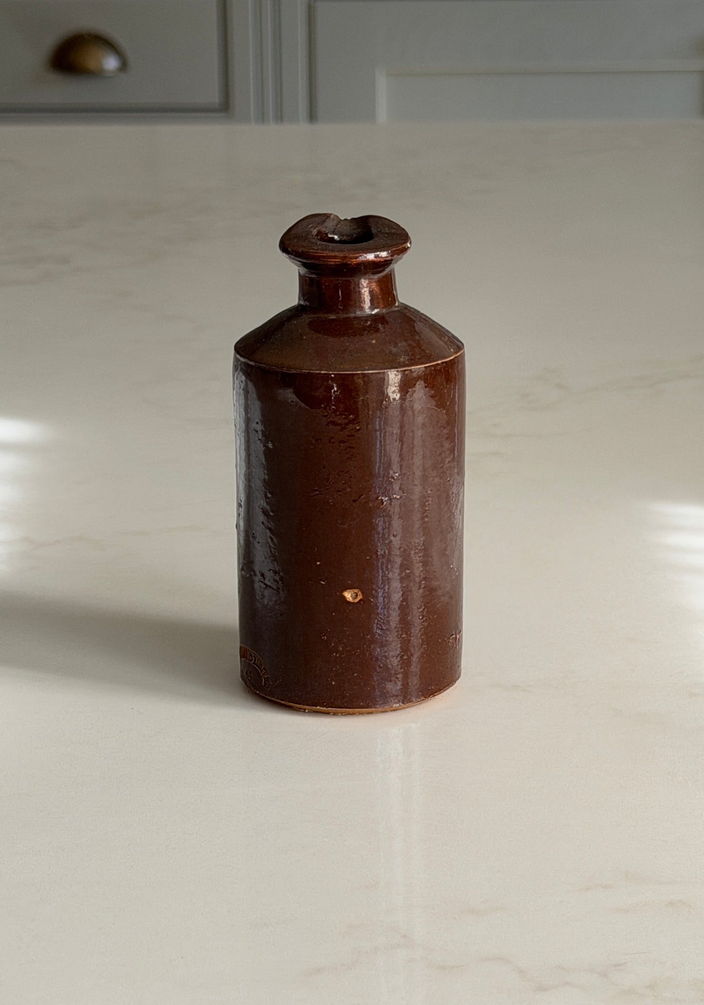 Dark Brown Stoneware Inkpot