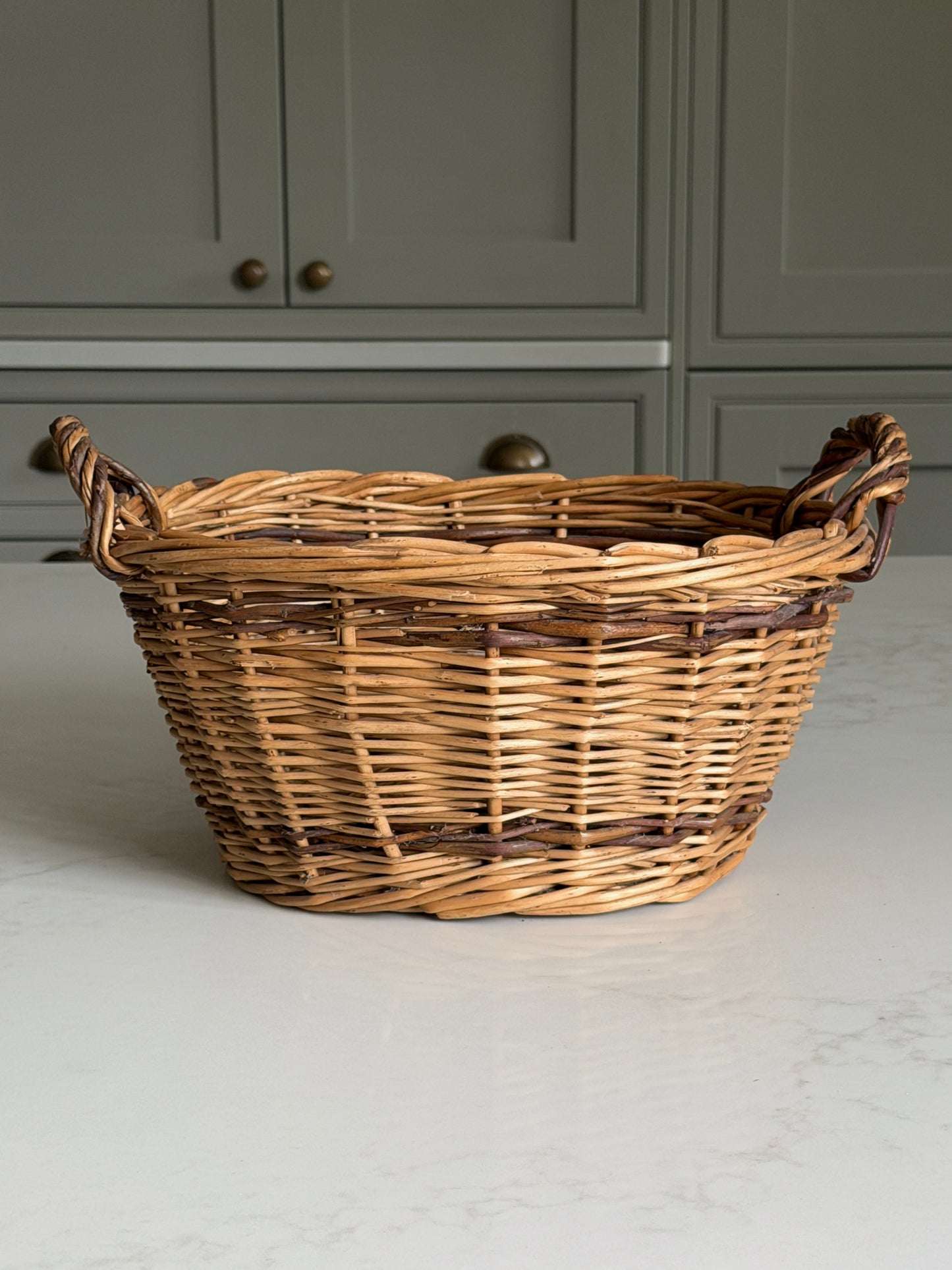 Two Toned Twin Handle Wicker Basket