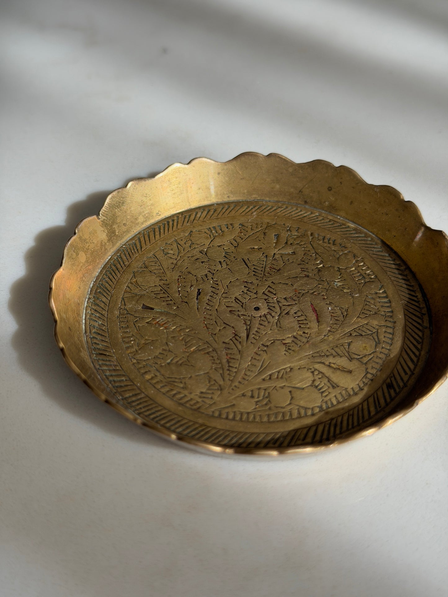 Scalloped Brass Floral Trinket Dish