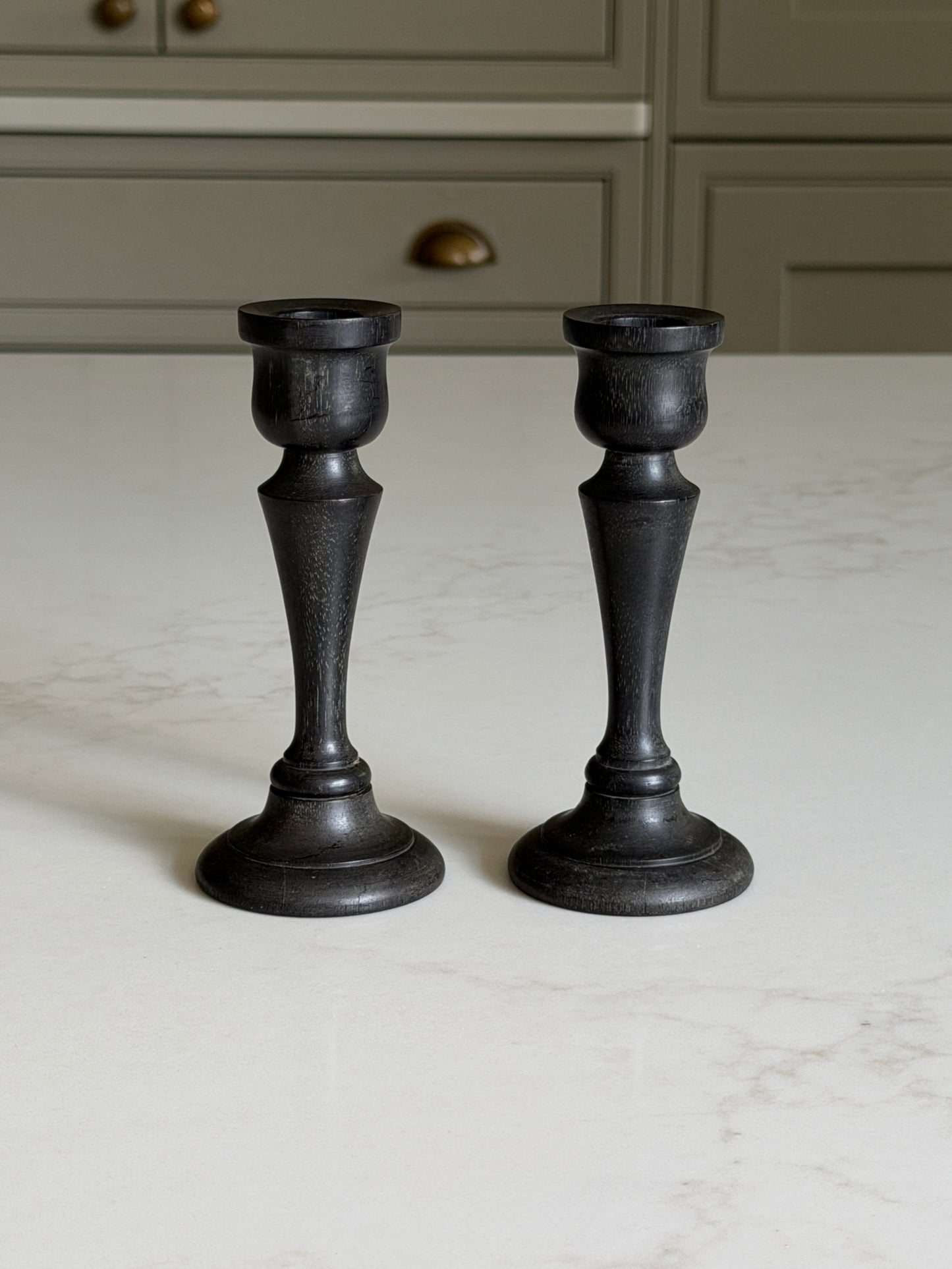 Ebony Candlestick Holders Pair