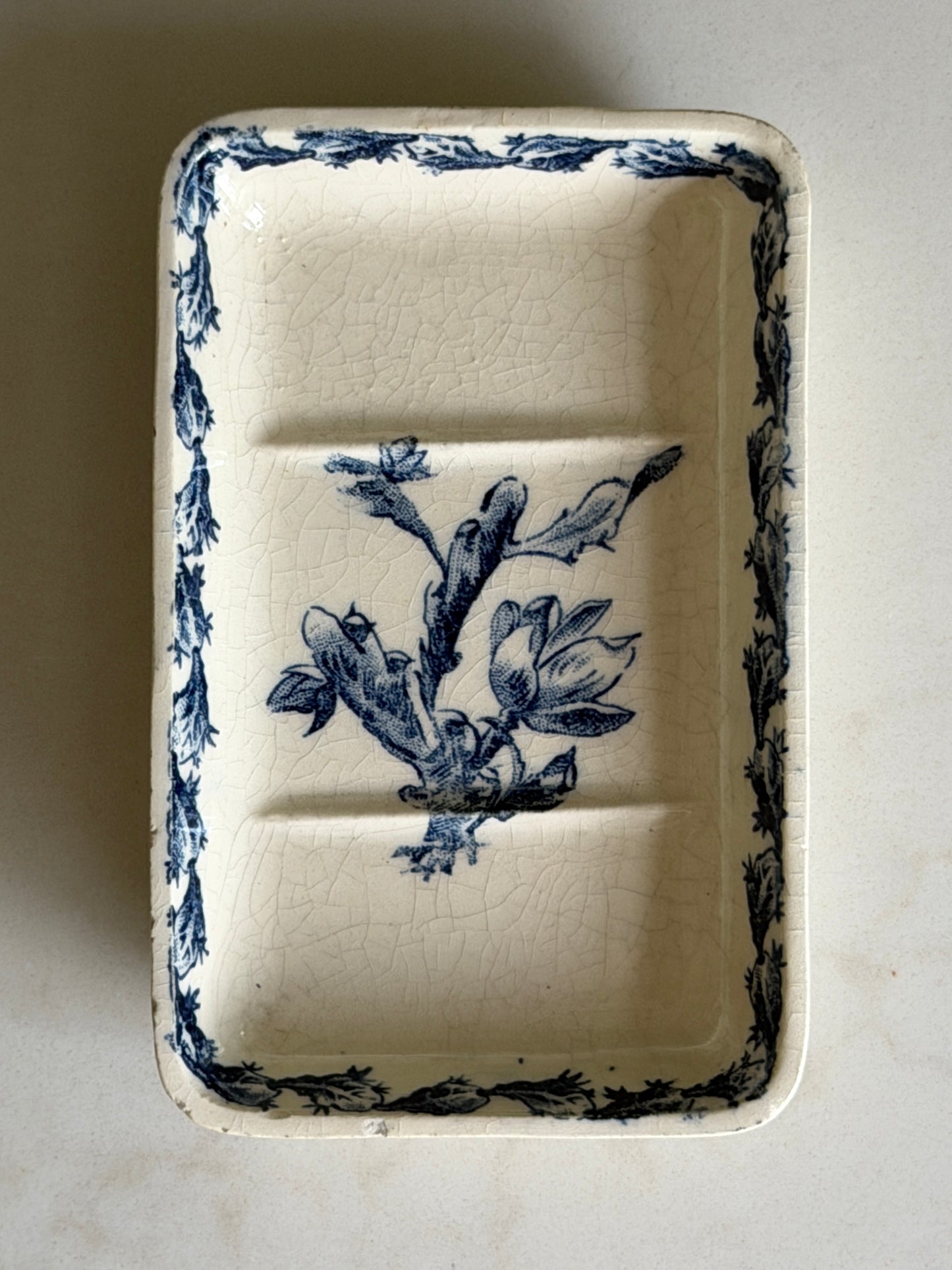 French Floral Blue & White Soap Dish