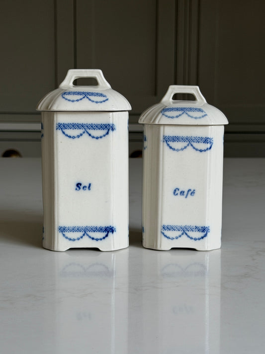 Blue and White Salt & Coffee Canisters