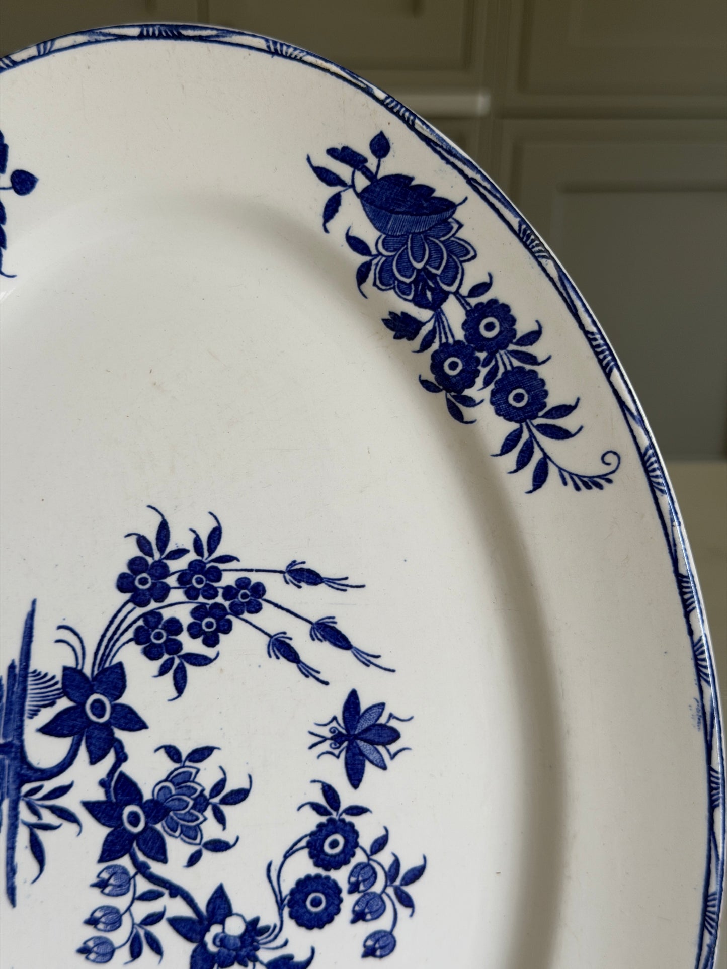 Oval Blue and White Floral Platter