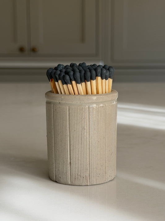 Ribbed Grey Victorian Stoneware Matchpot