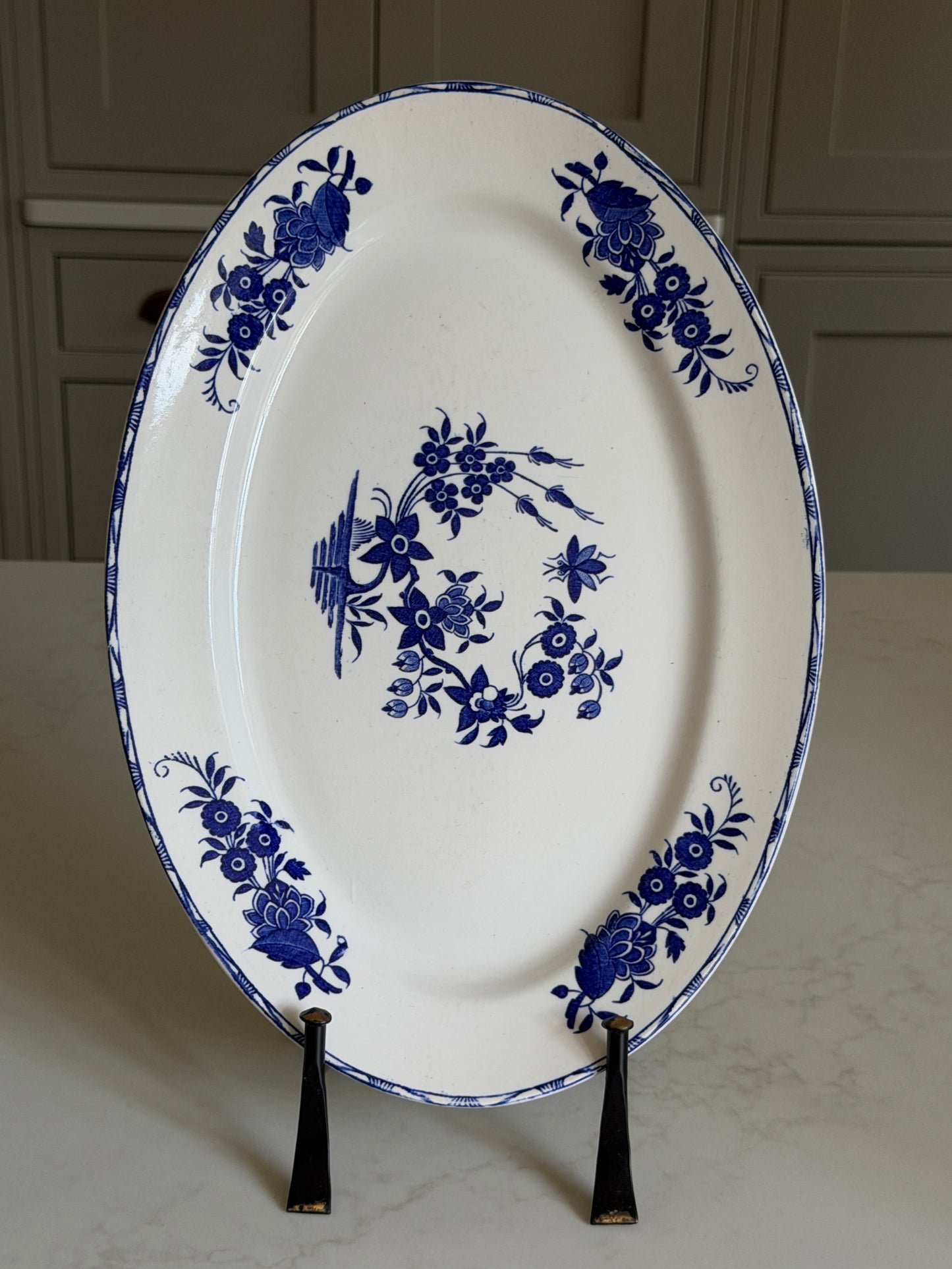 Oval Blue and White Floral Platter