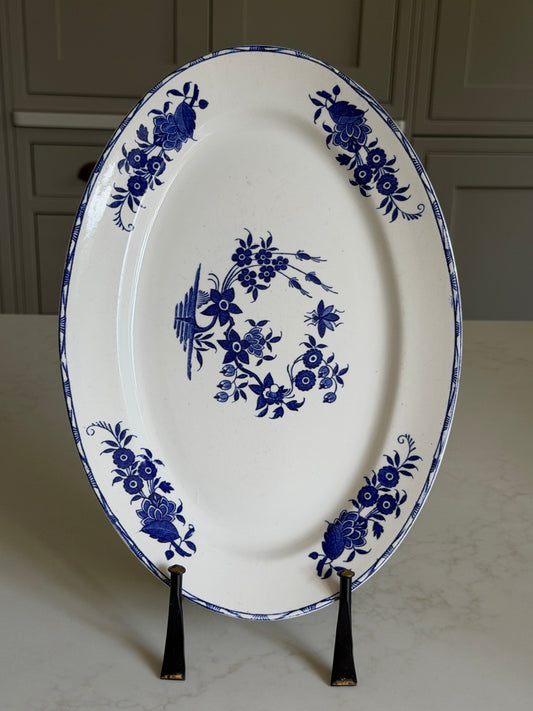 Oval Blue and White Floral Platter