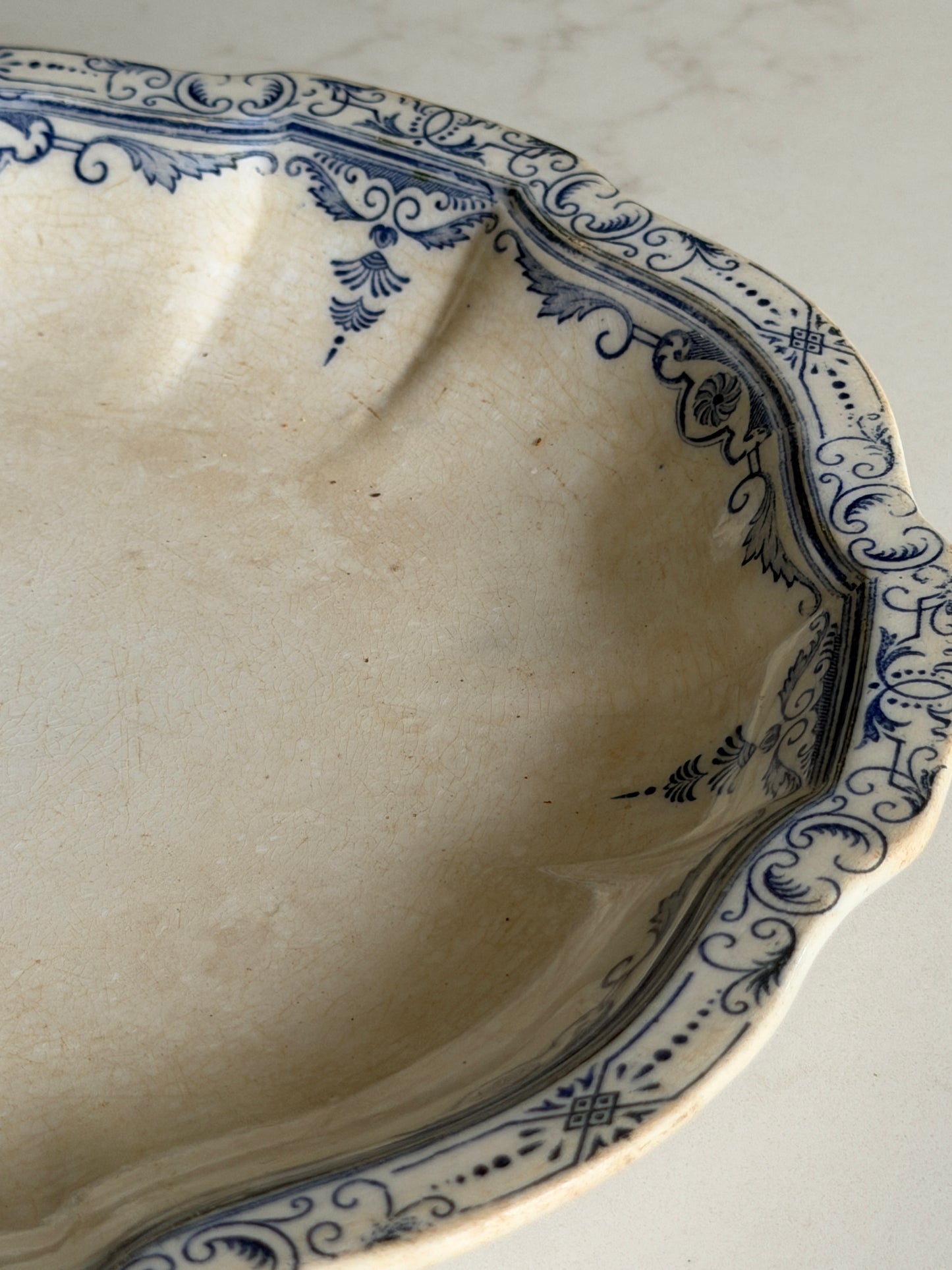 French Blue & White Shallow Serving Bowl