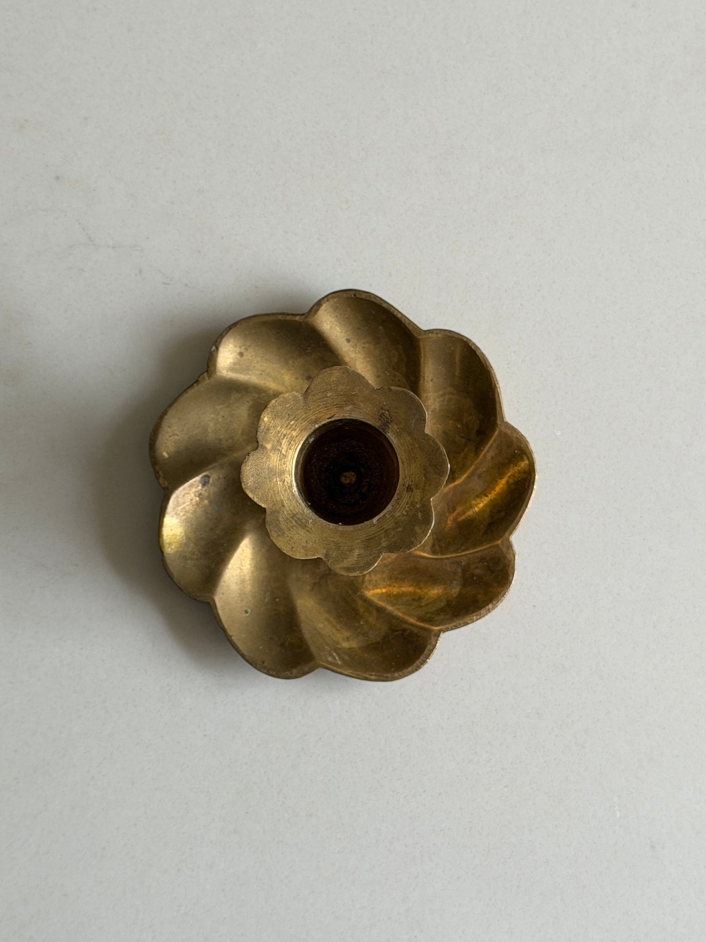 Scalloped Brass Candlestick Holder