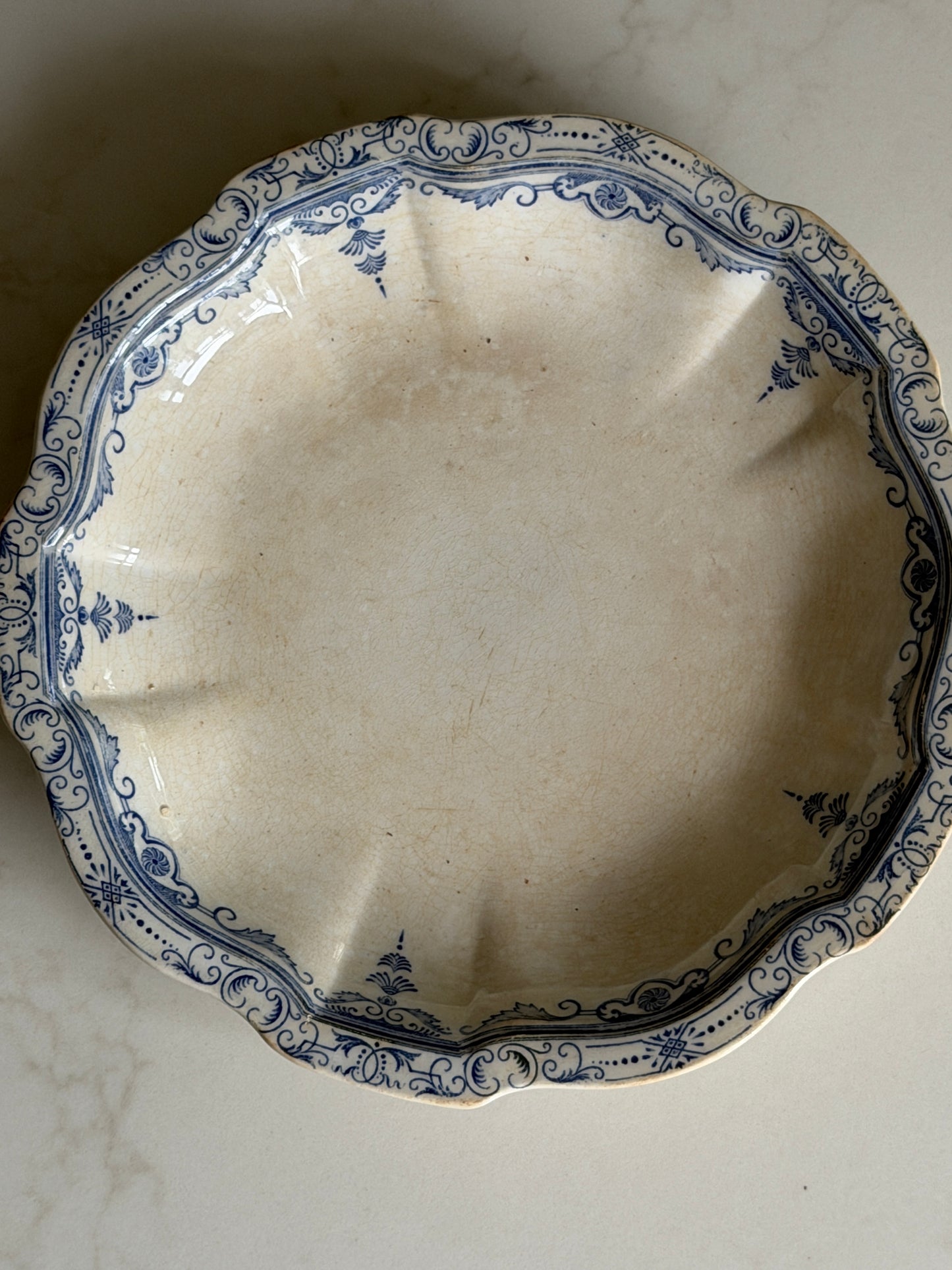French Blue & White Shallow Serving Bowl