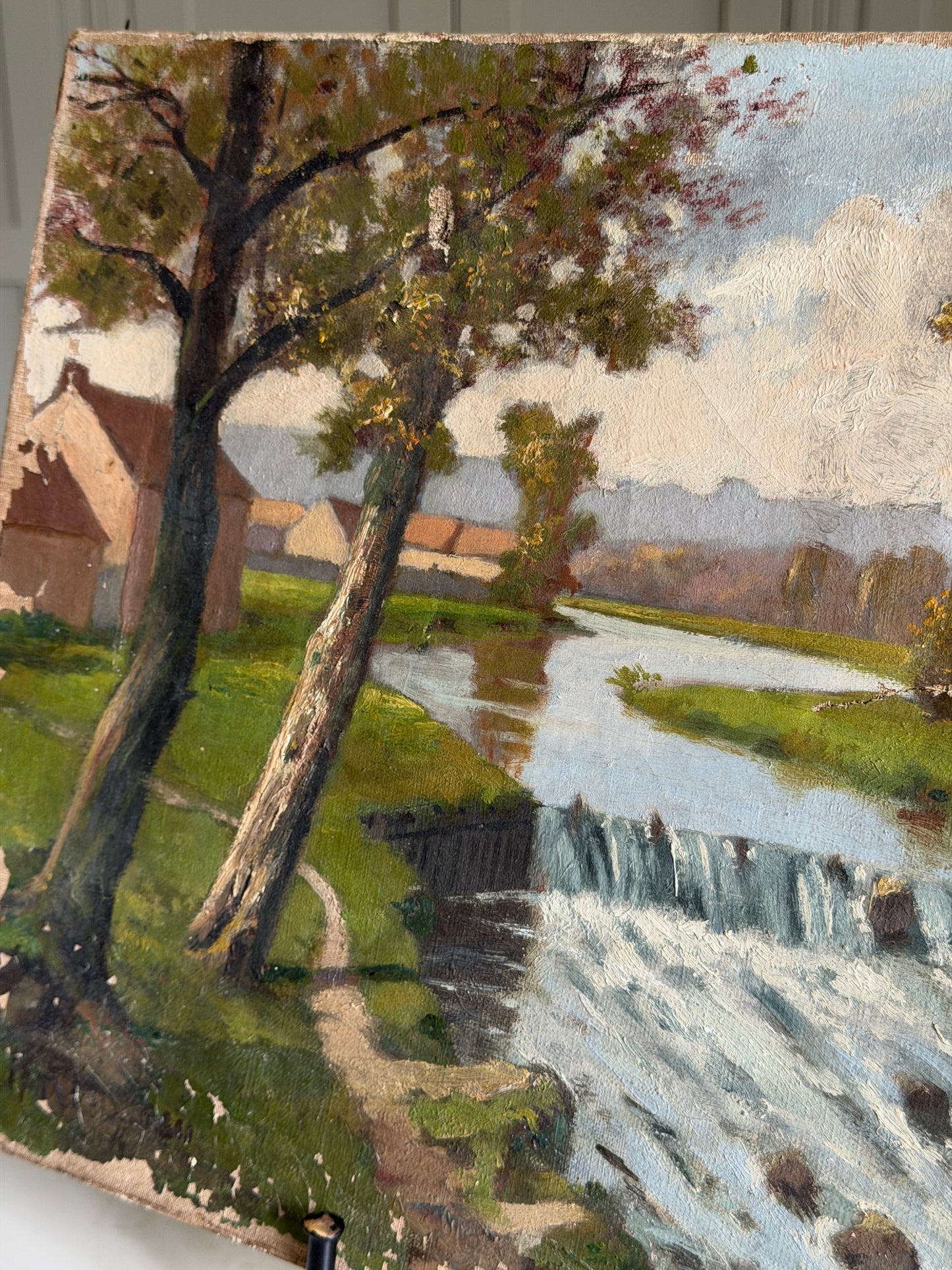 Signed French Landscape River Scene Oil Paining on Canvas
