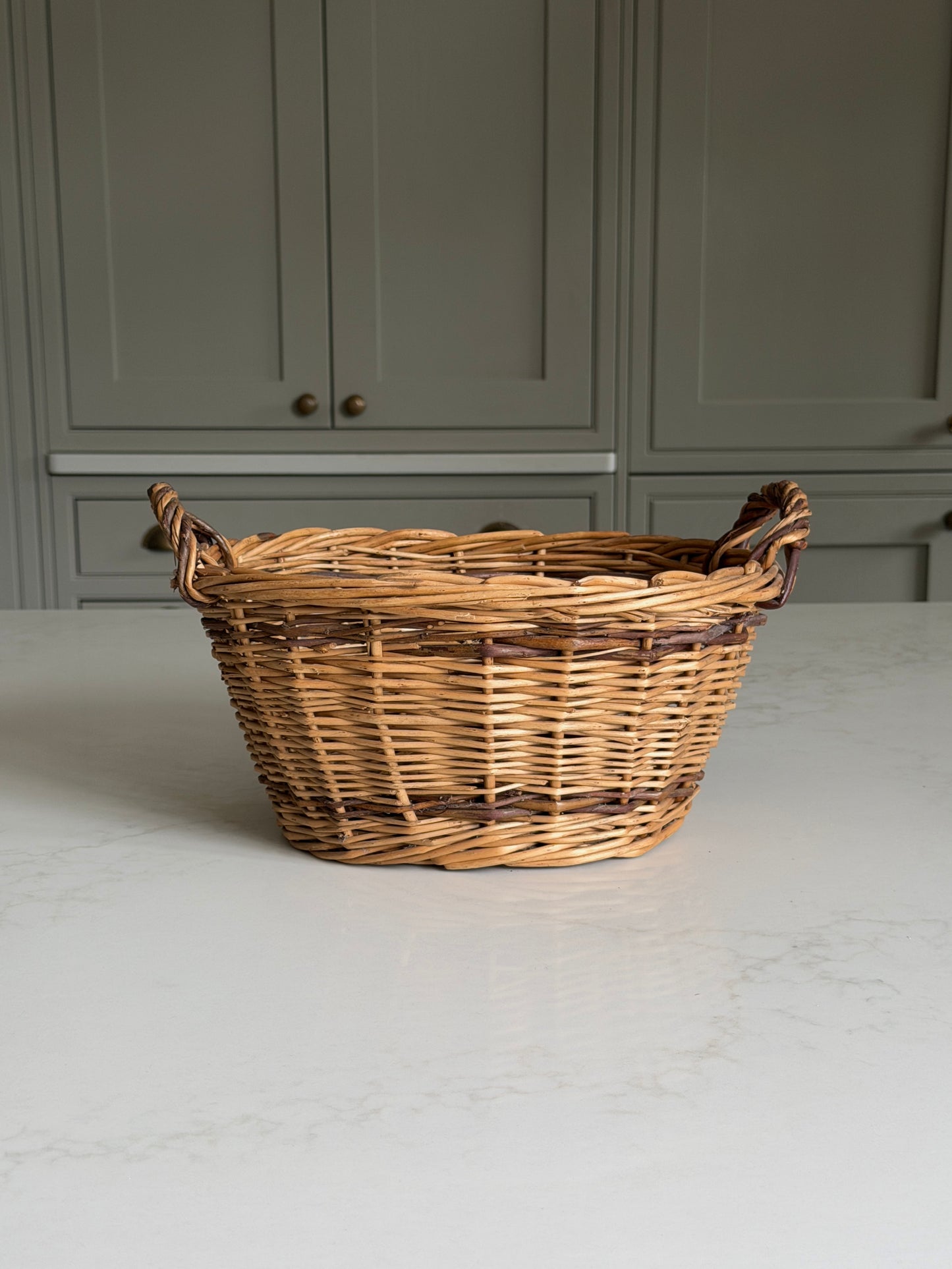 Two Toned Twin Handle Wicker Basket