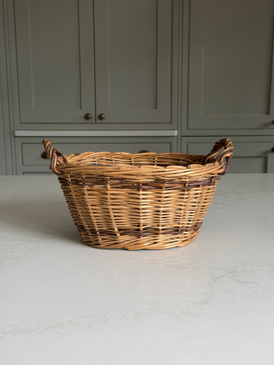 Two Toned Twin Handle Wicker Basket
