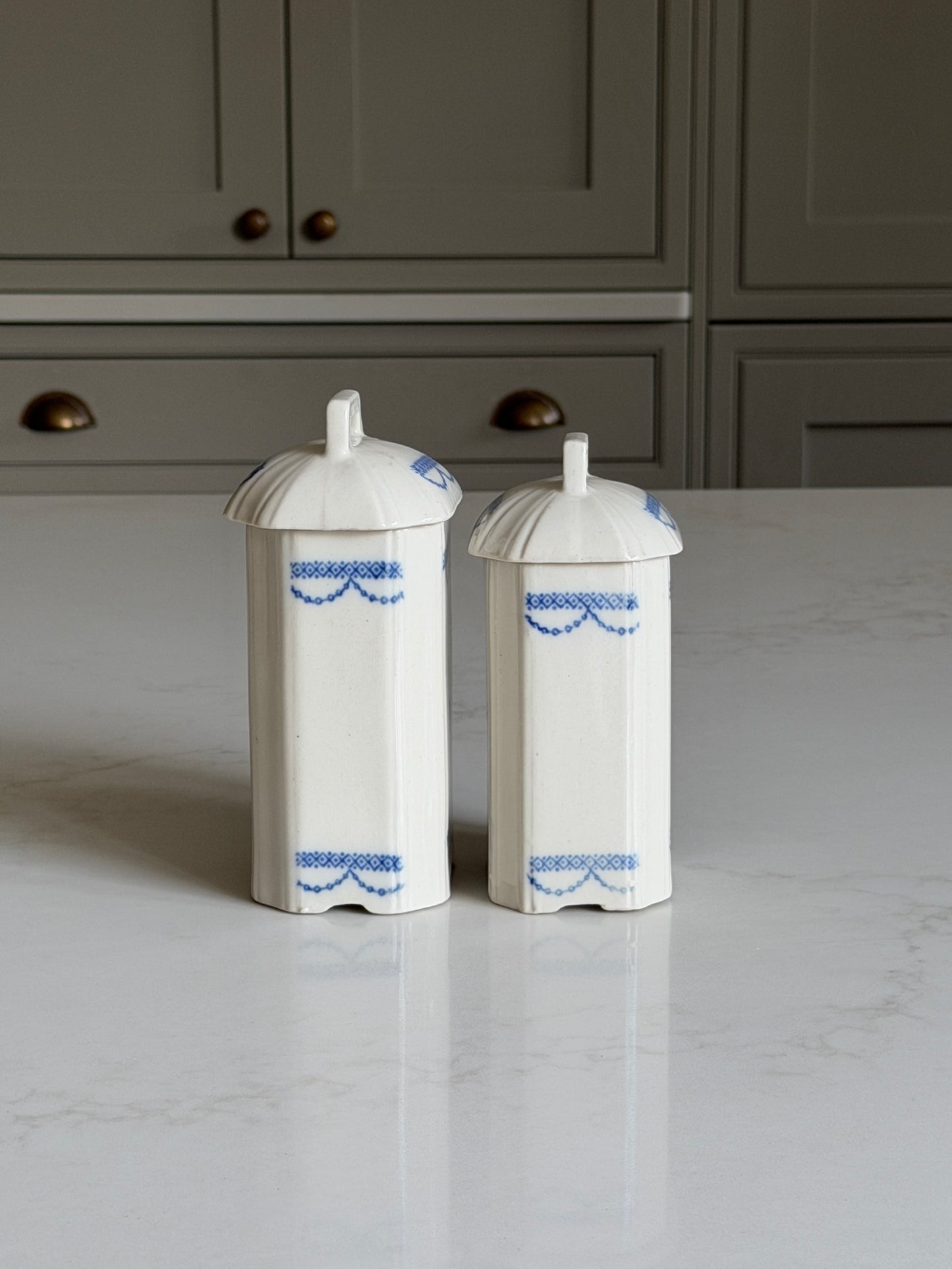 Blue and White Salt & Coffee Canisters