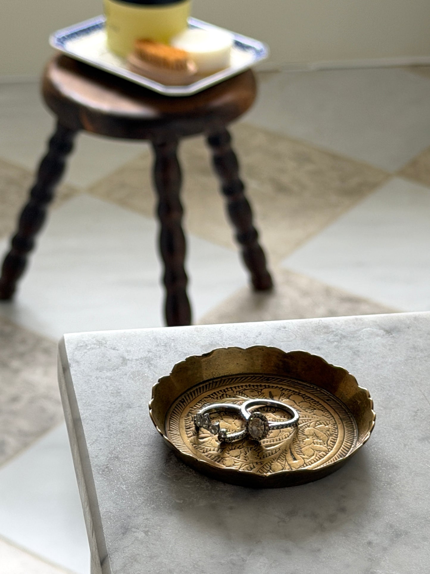 Scalloped Brass Floral Trinket Dish