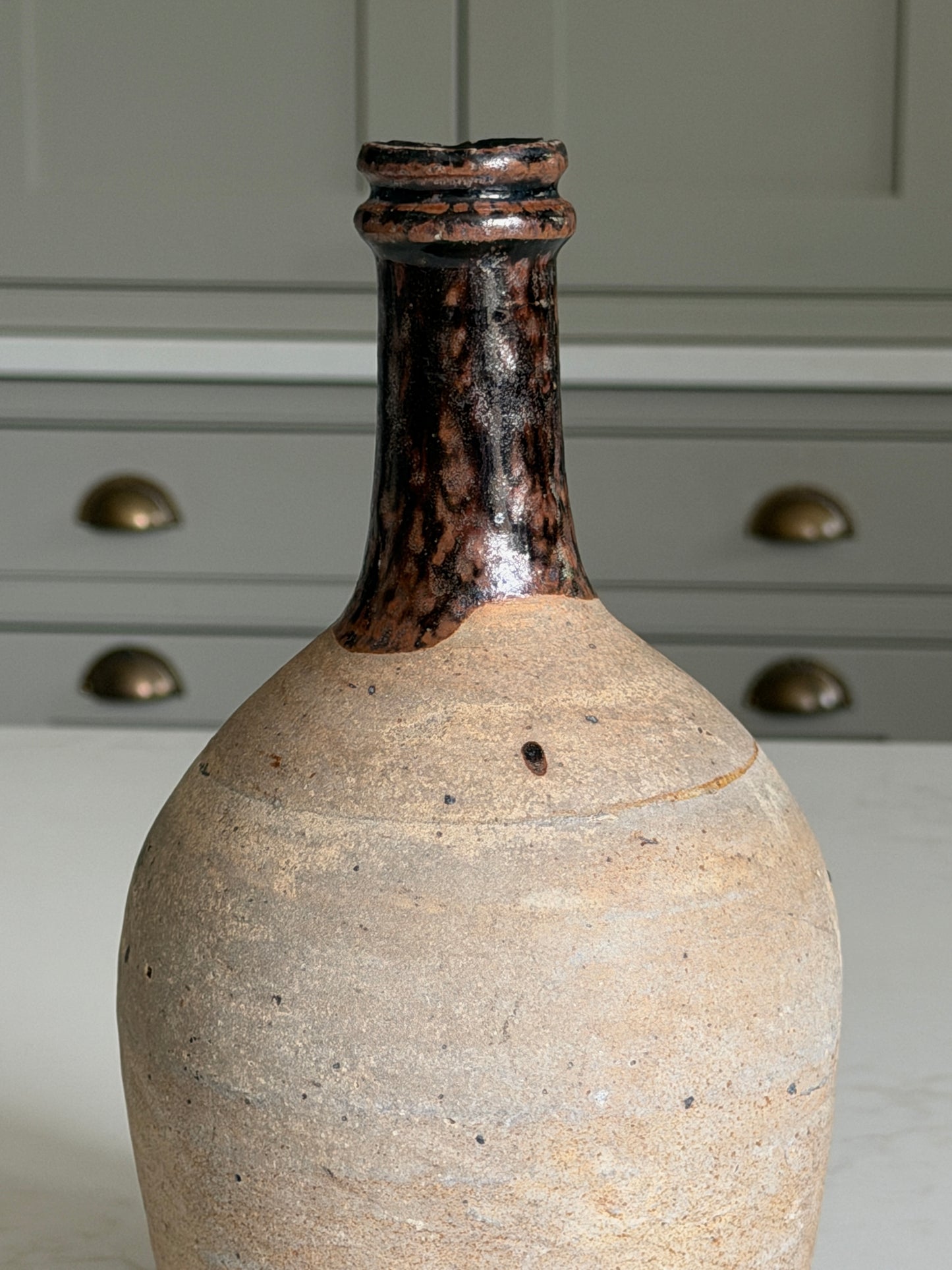 Antique Bottle - Mottled Chocolate Brown & Black
