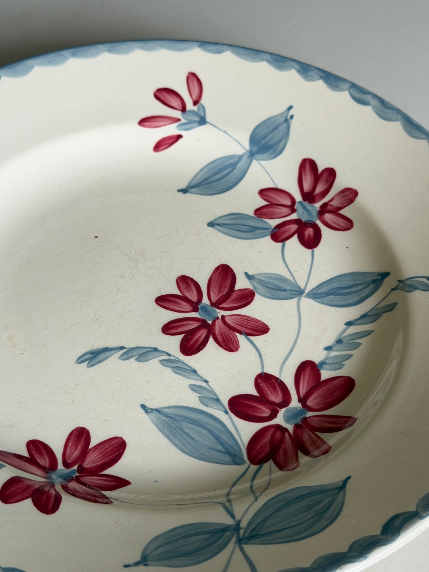 Dusky Blue & Pink French Painted Floral Plate