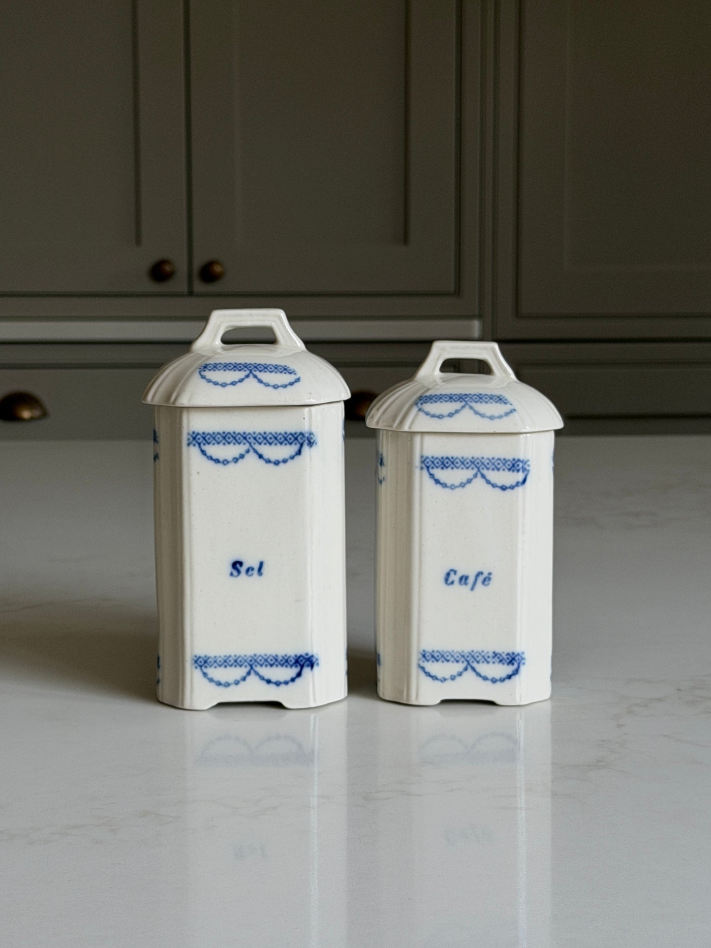 Blue and White Salt & Coffee Canisters