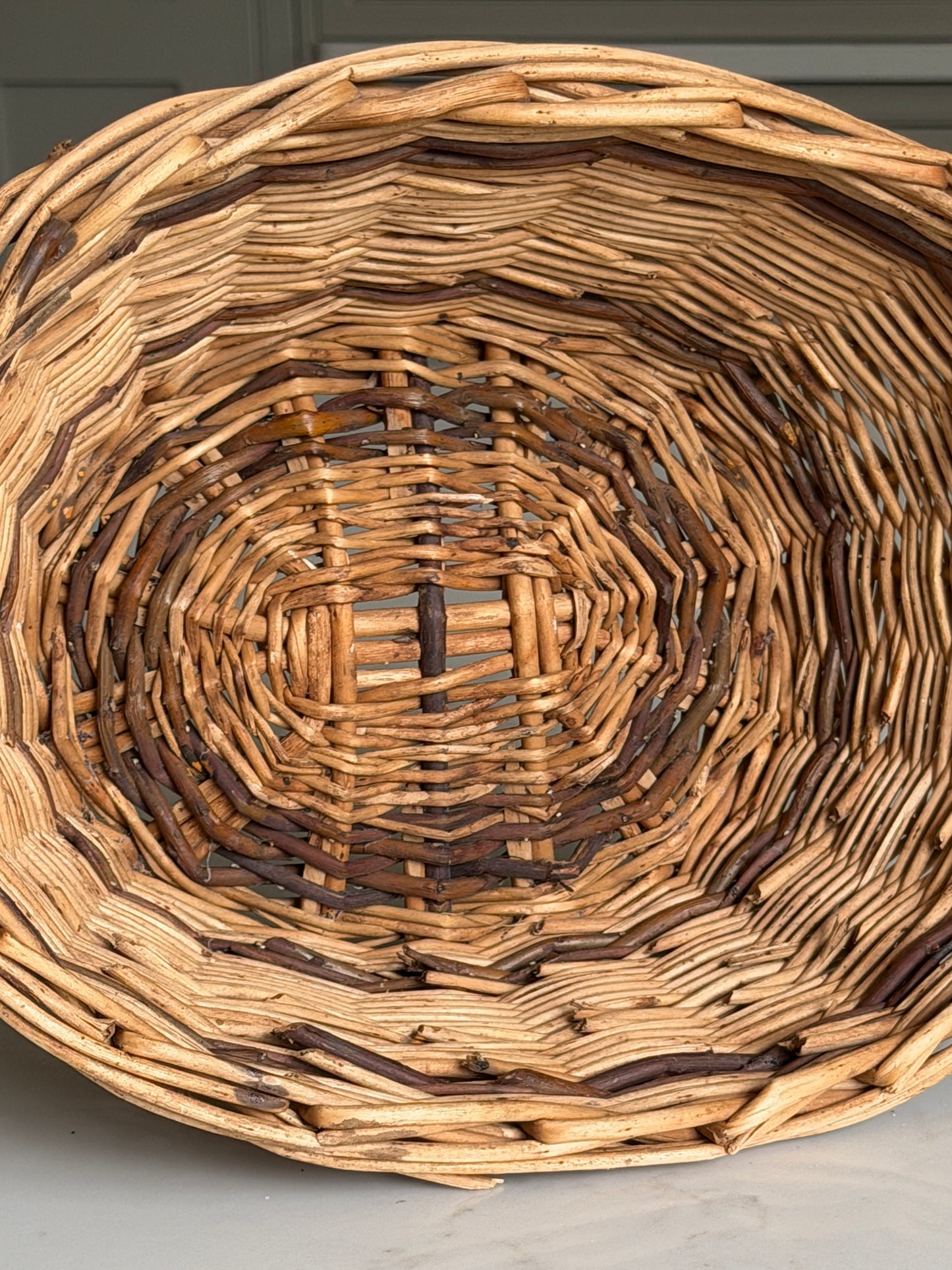 Two Toned Twin Handle Wicker Basket