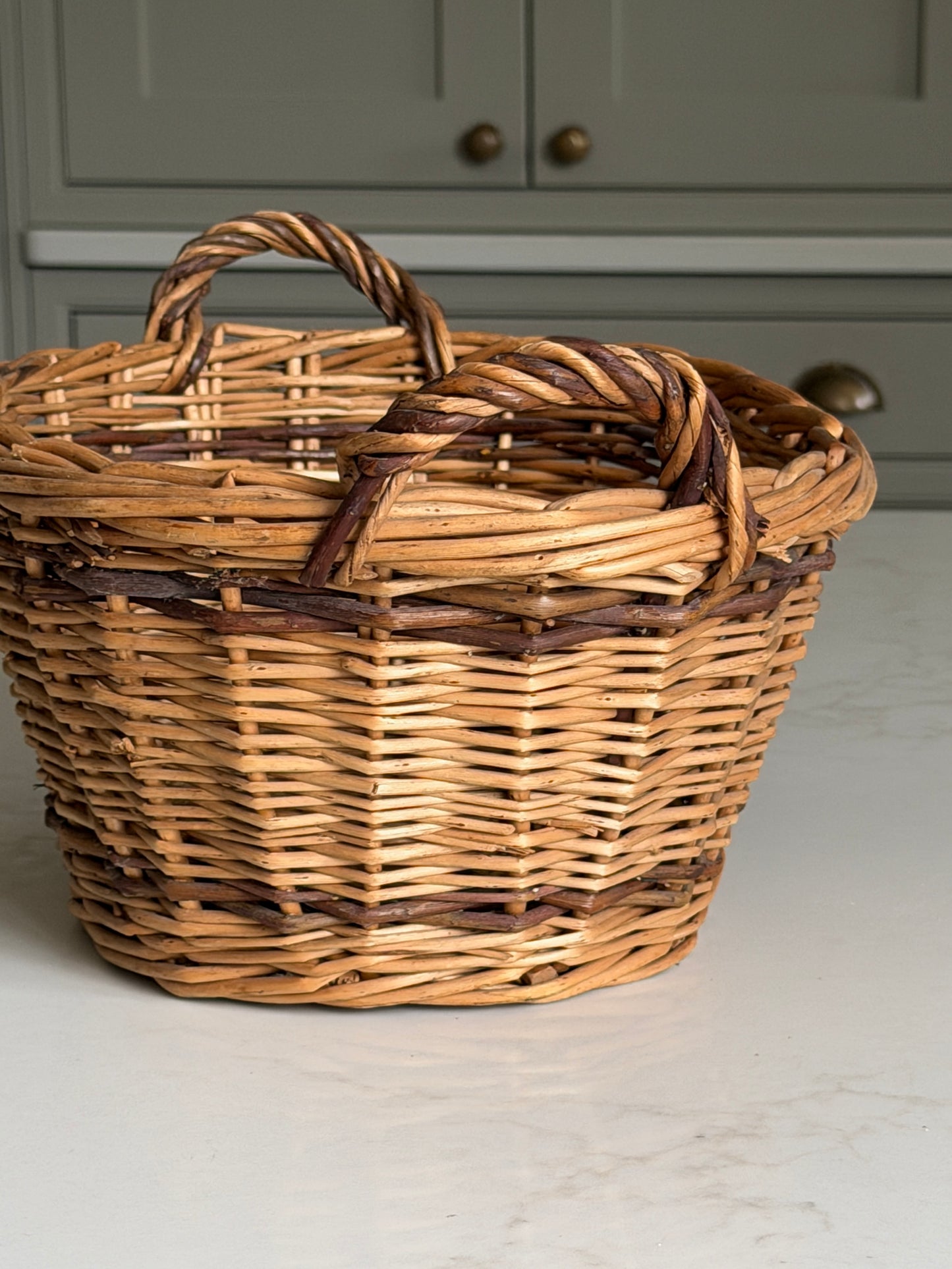 Two Toned Twin Handle Wicker Basket