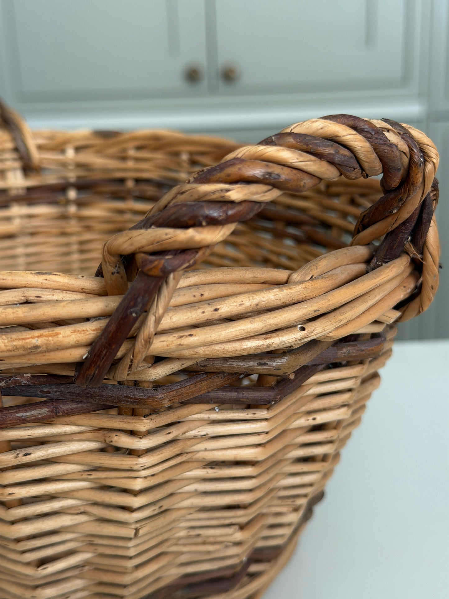 Two Toned Twin Handle Wicker Basket