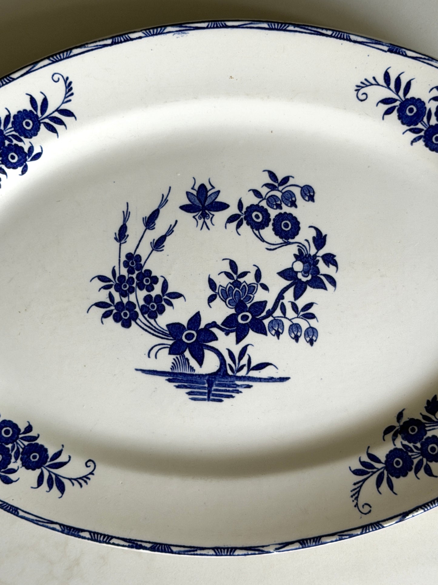 Oval Blue and White Floral Platter