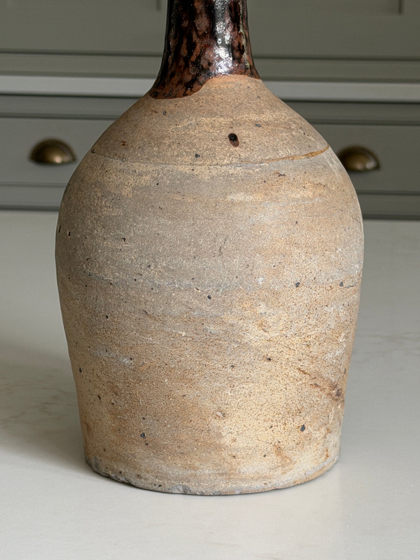 Antique Bottle - Mottled Chocolate Brown & Black