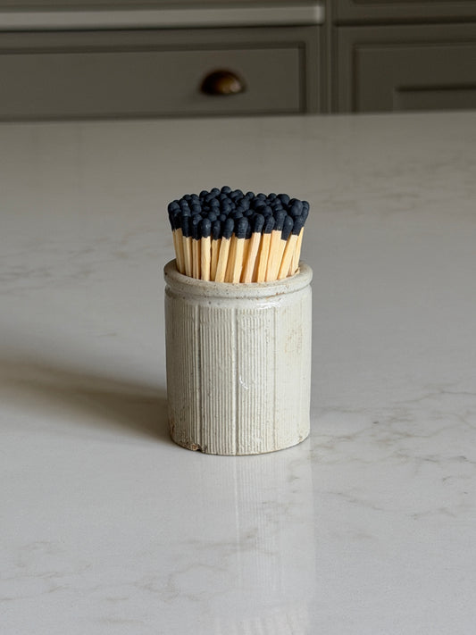 Ribbed Grey Victorian Stoneware Matchpot