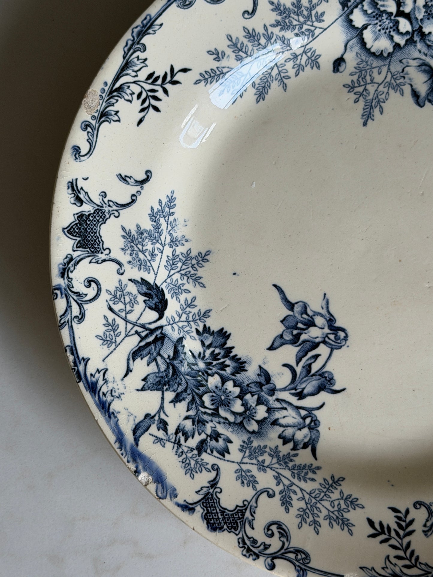 French Blue and White Floral Plate