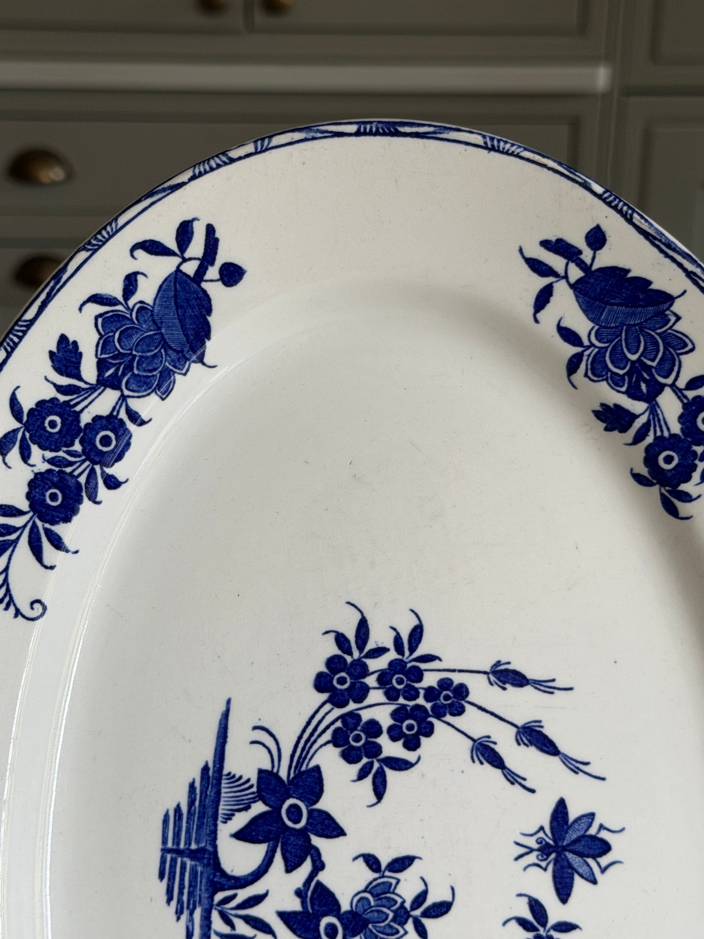 Oval Blue and White Floral Platter