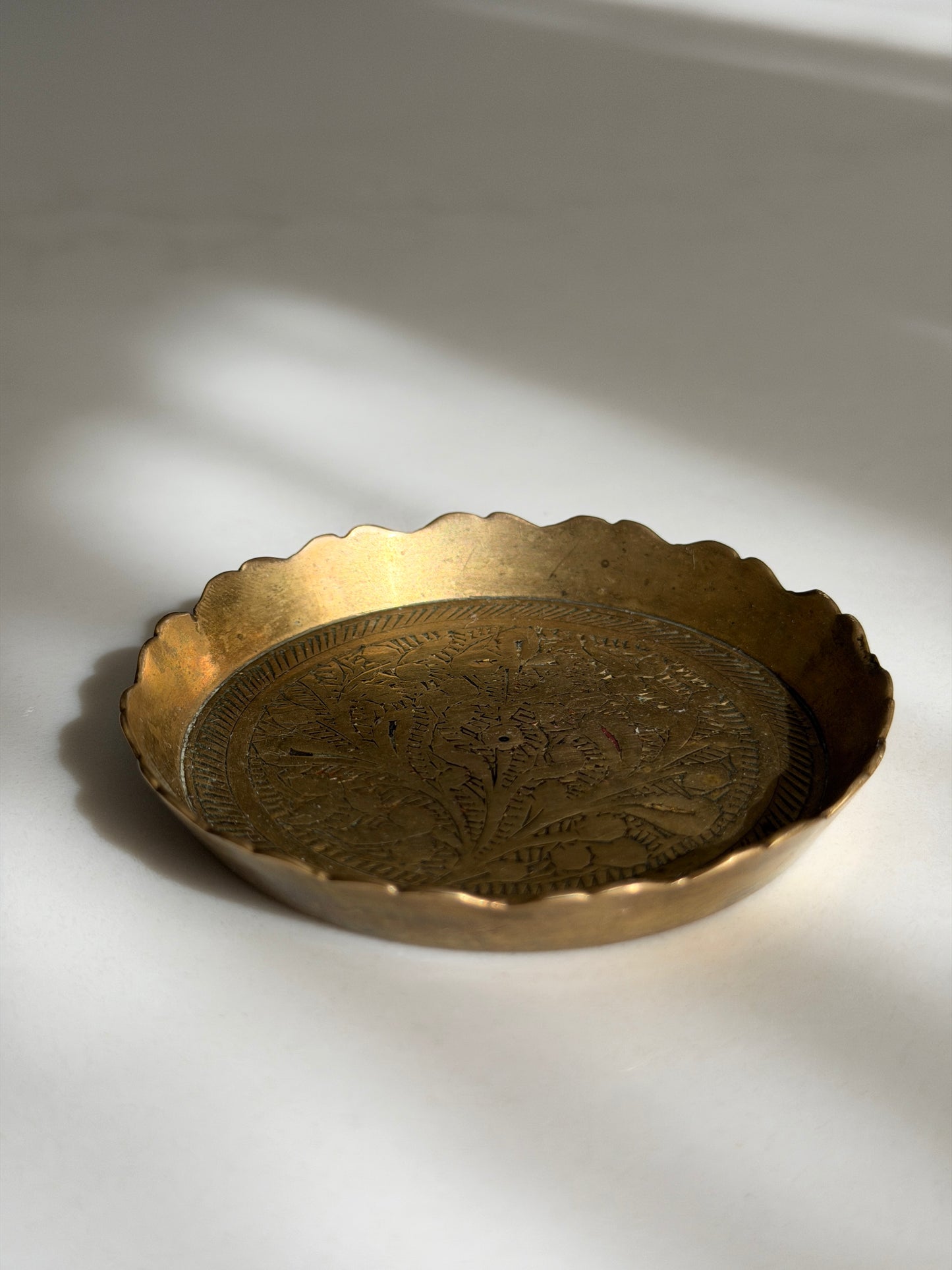 Scalloped Brass Floral Trinket Dish