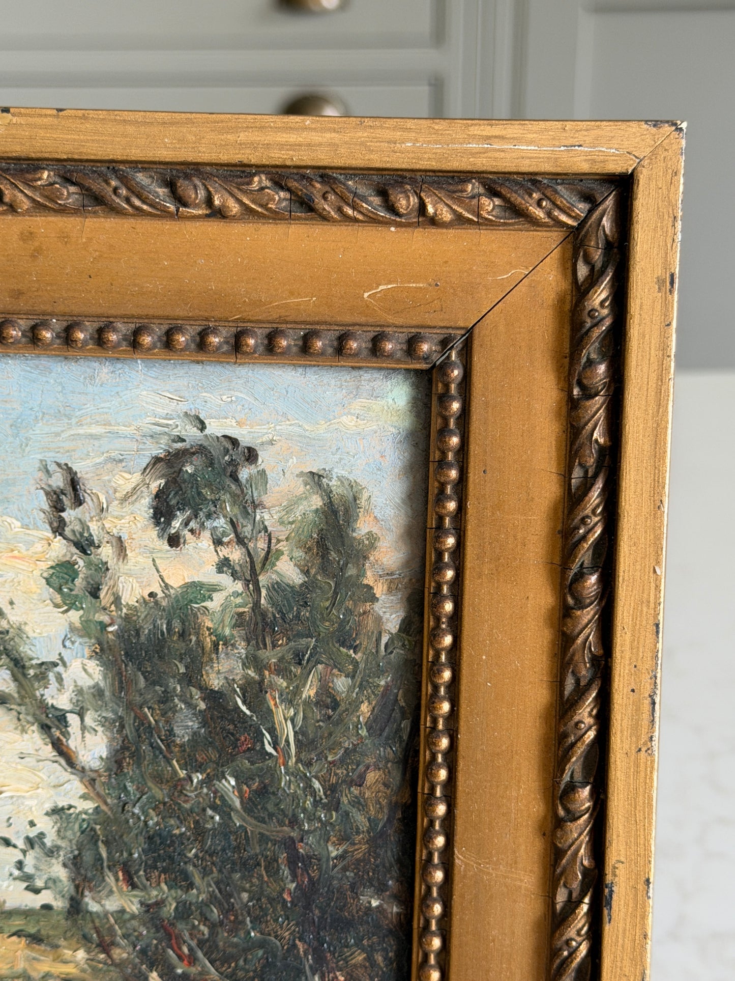 Signed & Framed French Rural Lake Scene Oil Painting