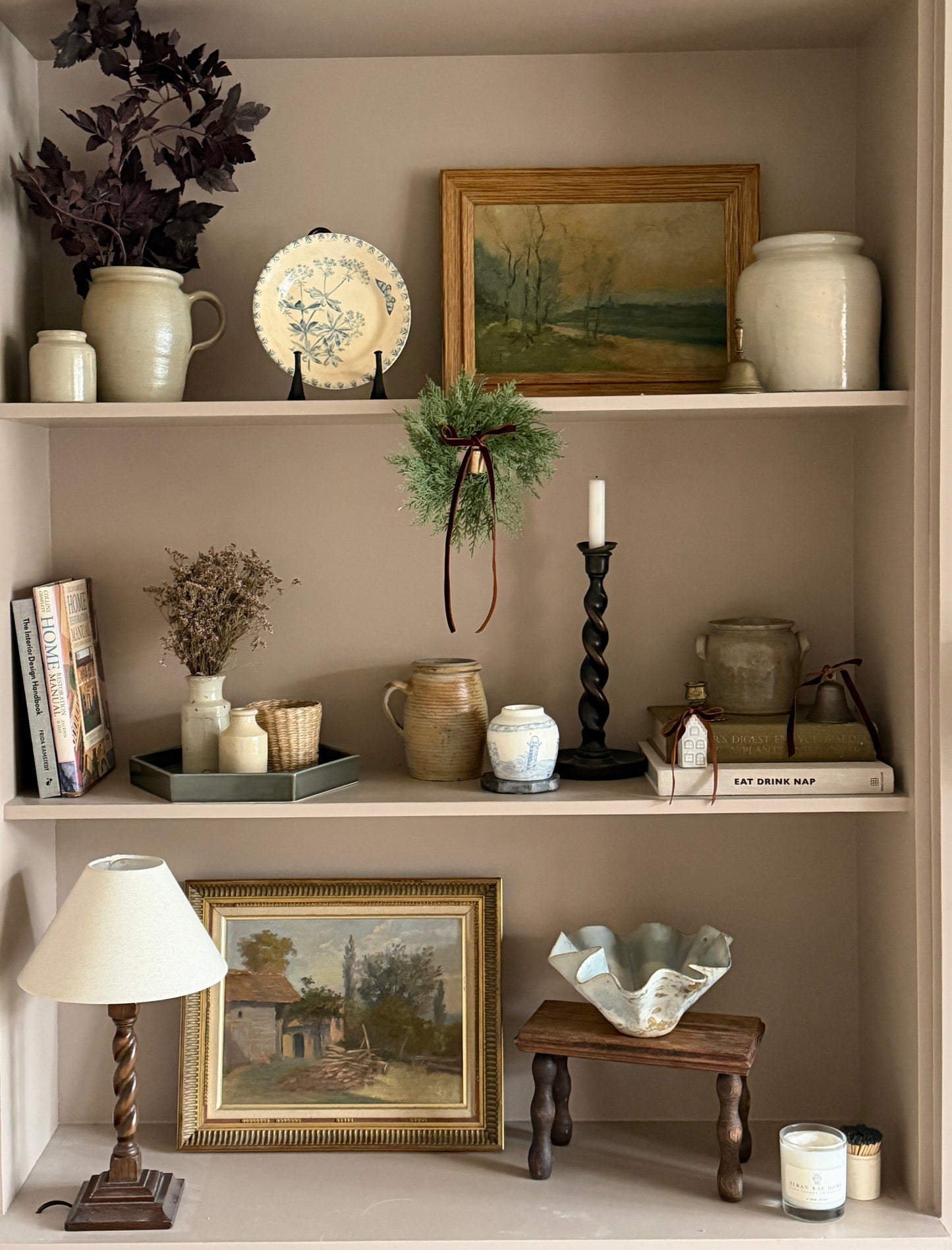 French Oak Framed River Scene Landsape Oil Painting