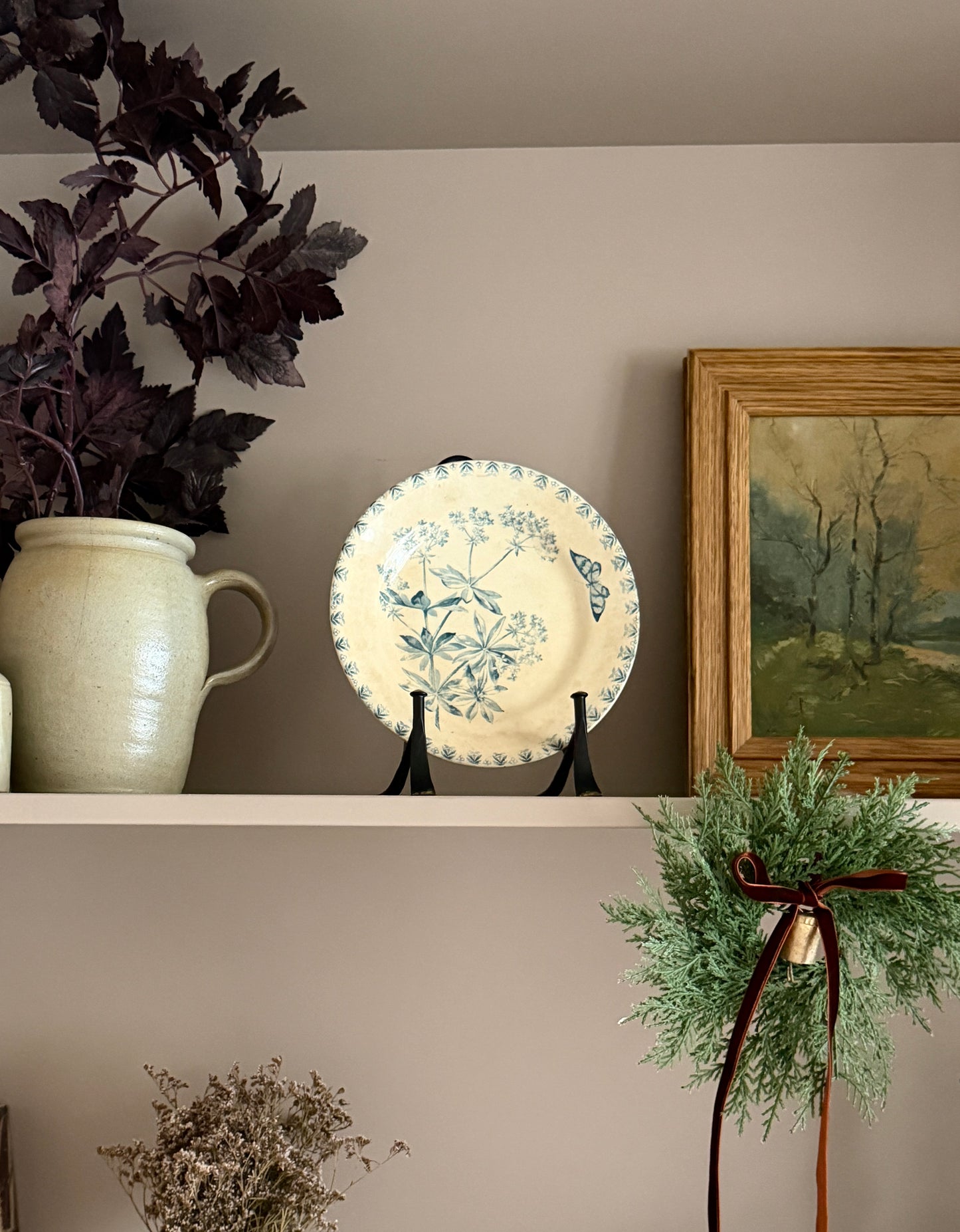 French Plate with Turquoise Botanical & Butterfly Design