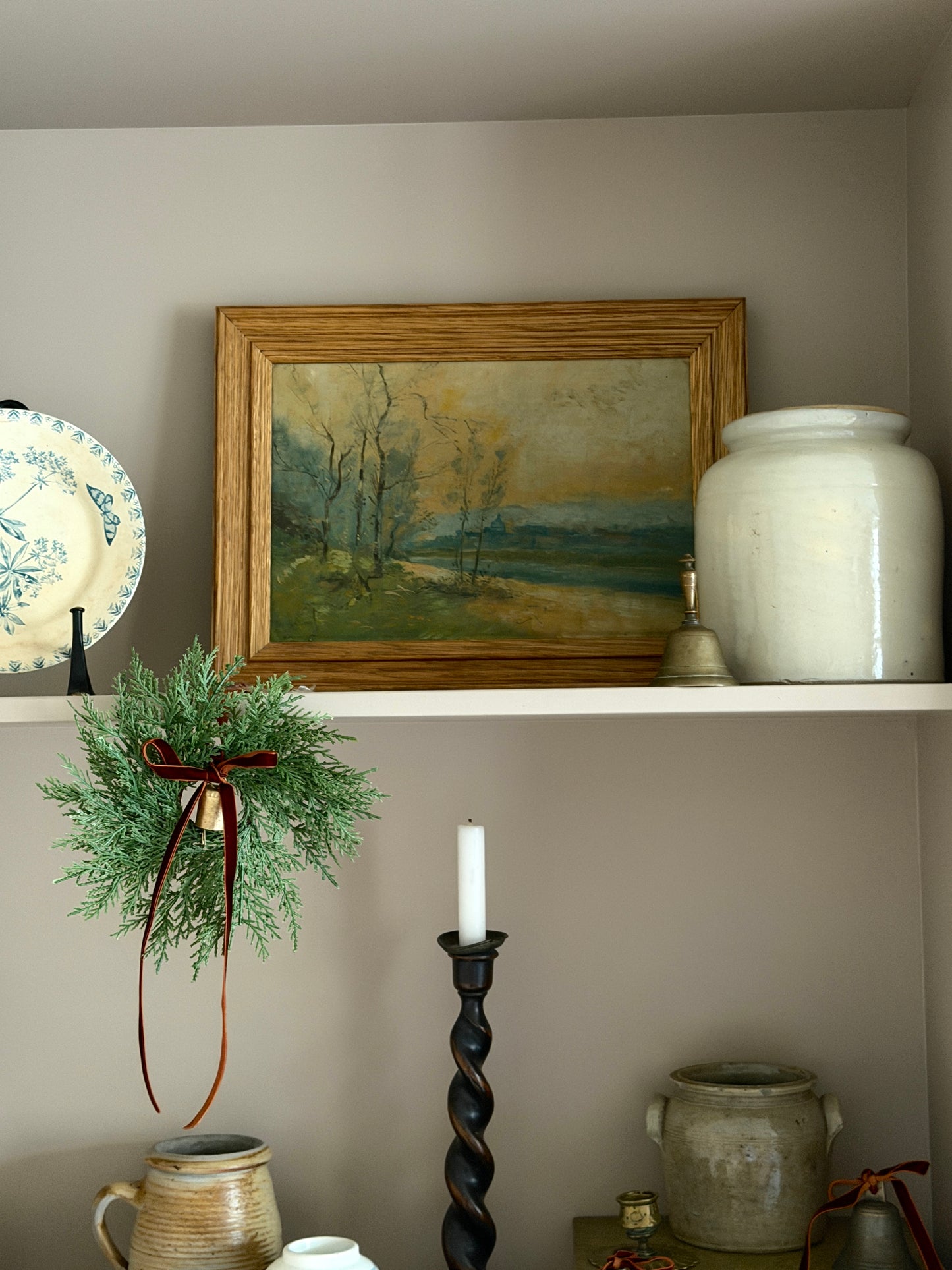 French Oak Framed River Scene Landsape Oil Painting